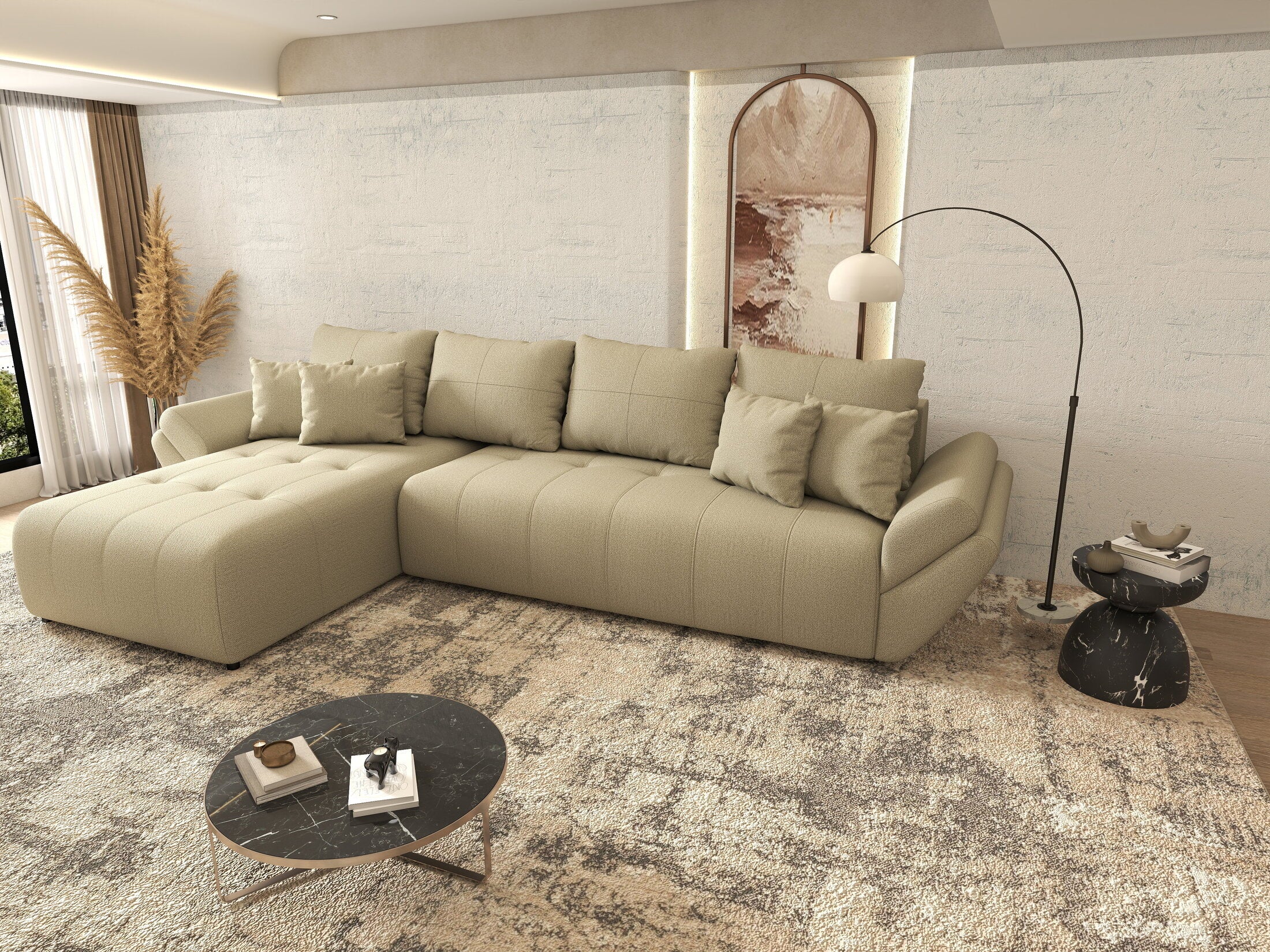 Colțar extensibil dumonde cu ladă de depozitare Berlin XL Enjoy Camel 350x185 cm