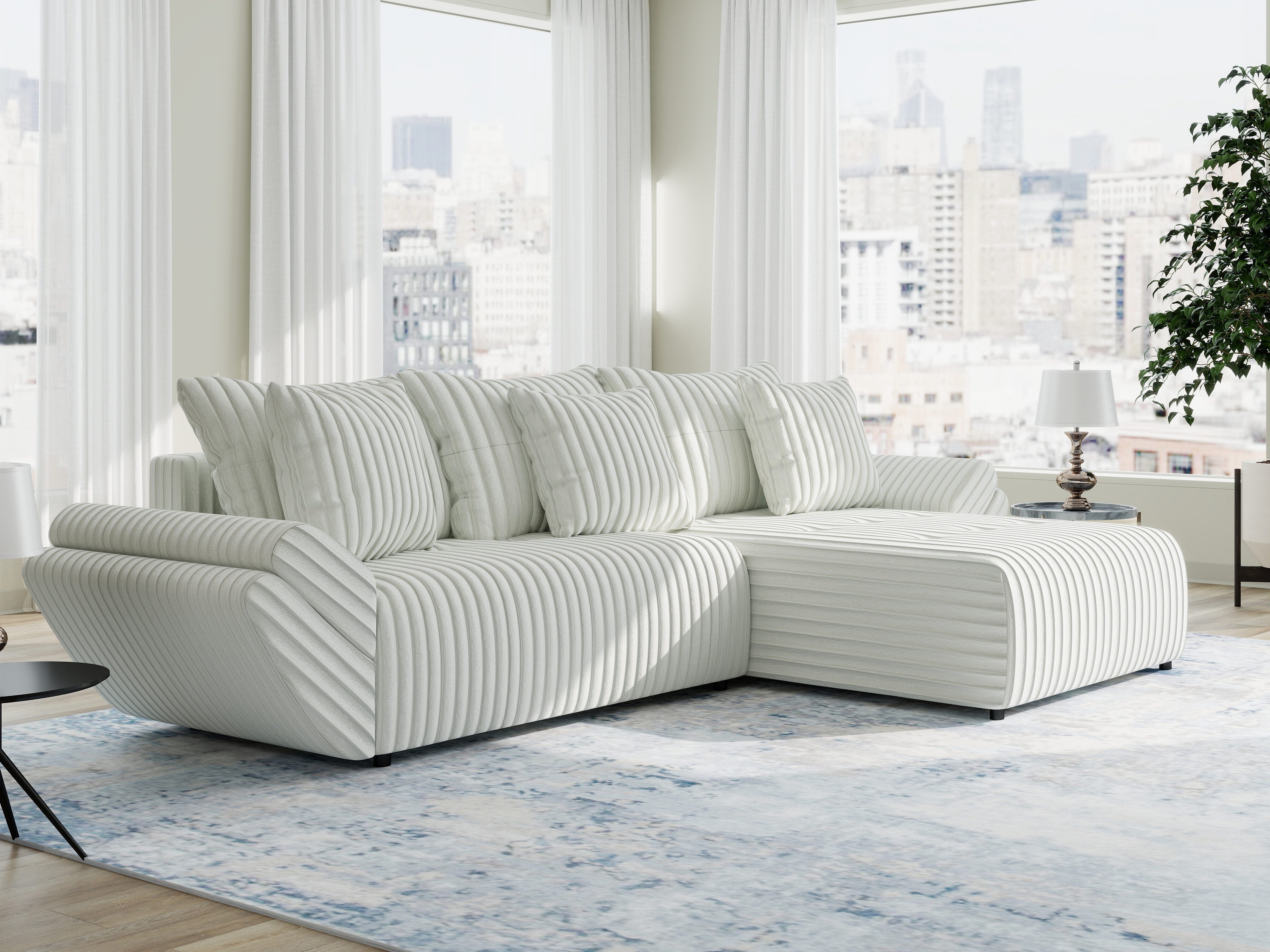 Colțar extensibil dumonde cu ladă de depozitare si sezut confortabil din spuma HR, Berlin Ambience Alb 280x185 cm II