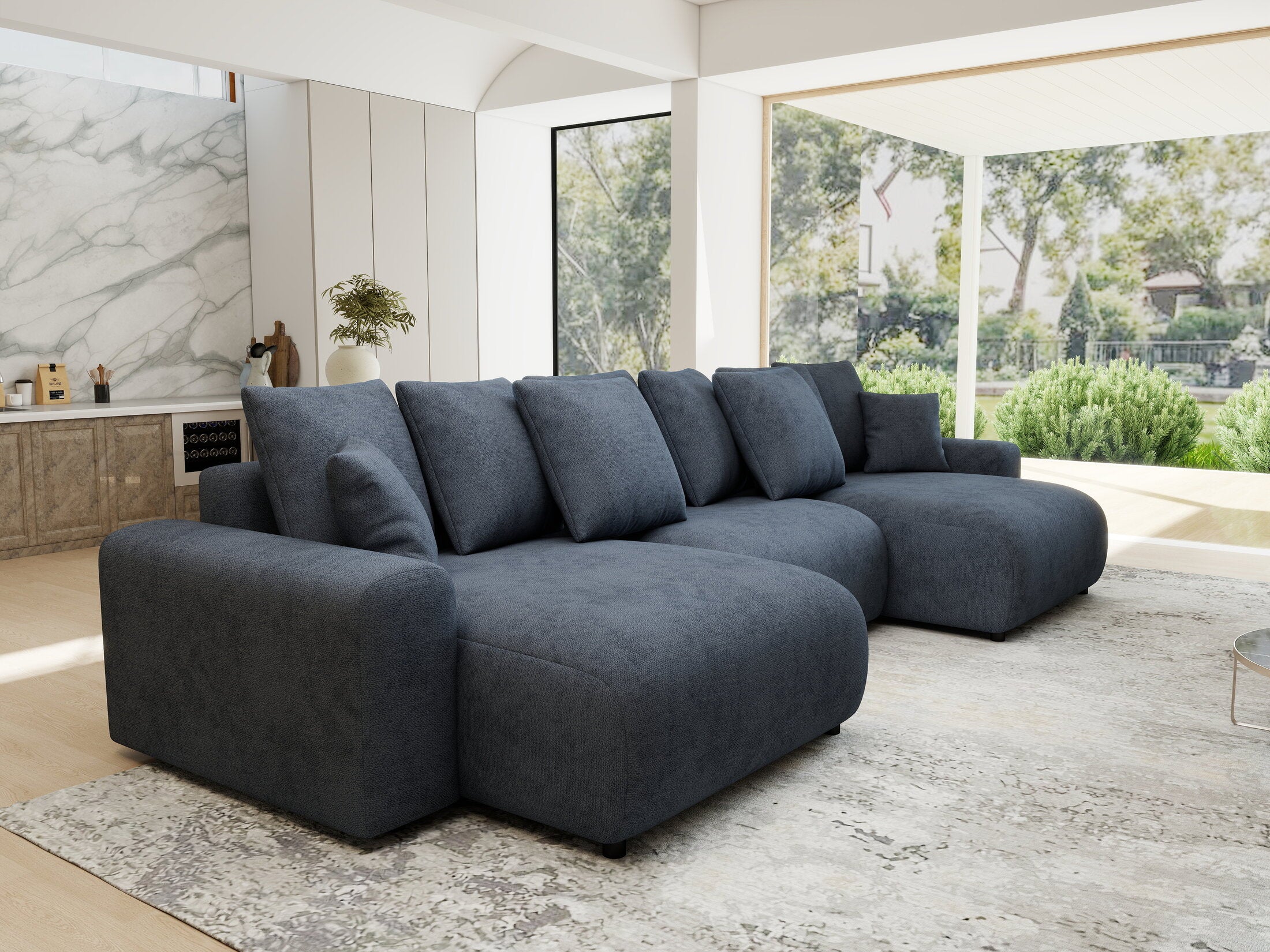 Colțar extensibil dumonde cu ladă de depozitare si sezut confortabil din spuma HR, Luma U Enjoy Antracit 336x140 cm