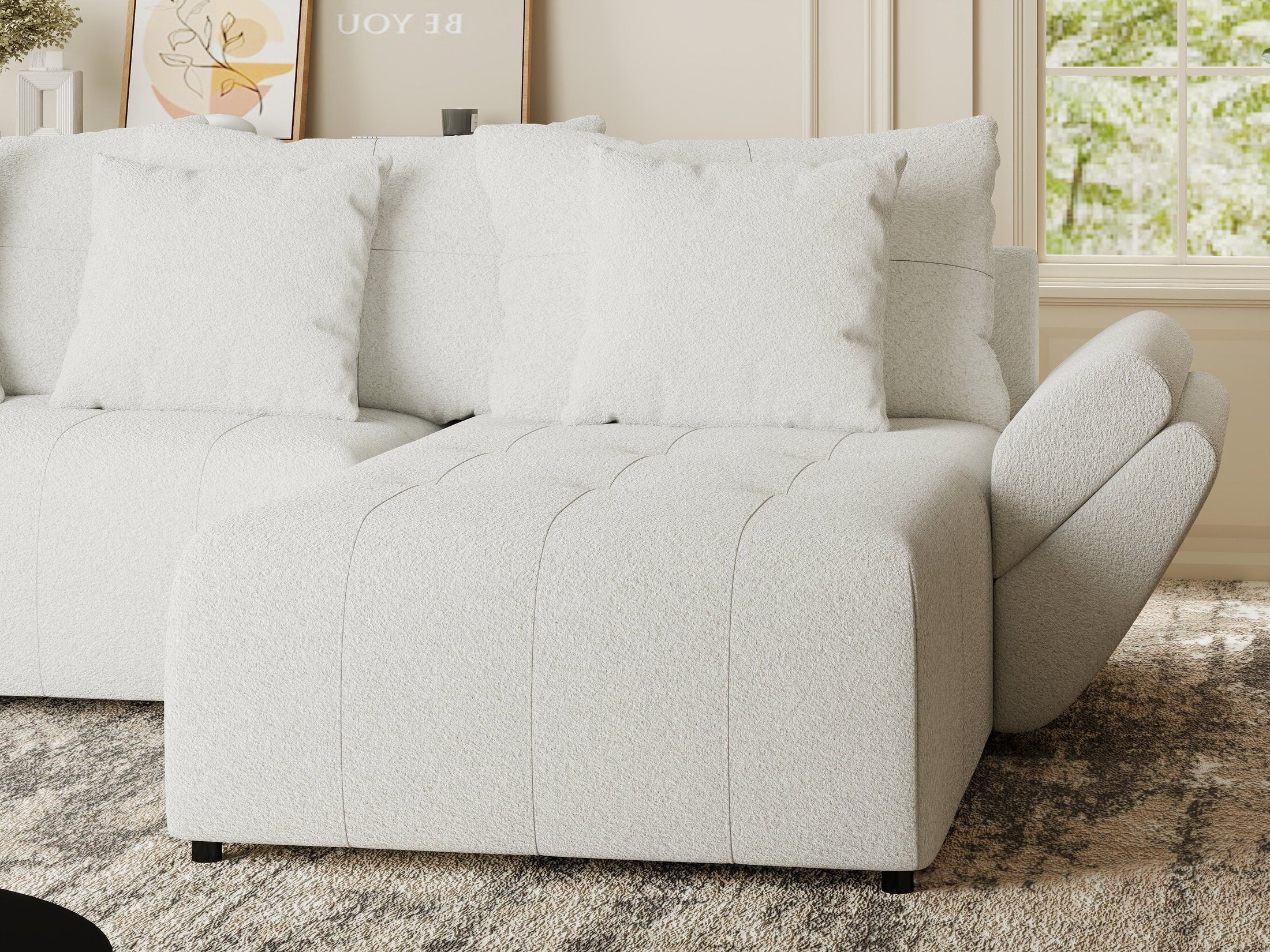 Colțar extensibil dumonde cu ladă de depozitare si sezut confortabil din spuma HR, Berlin Euphoria Alb 280x185 cm II