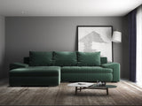 Colțar extensibil dumonde cu ladă de depozitare si sezut confortabil din spuma HR, Leonardo Ambience Verde 255x193 cm