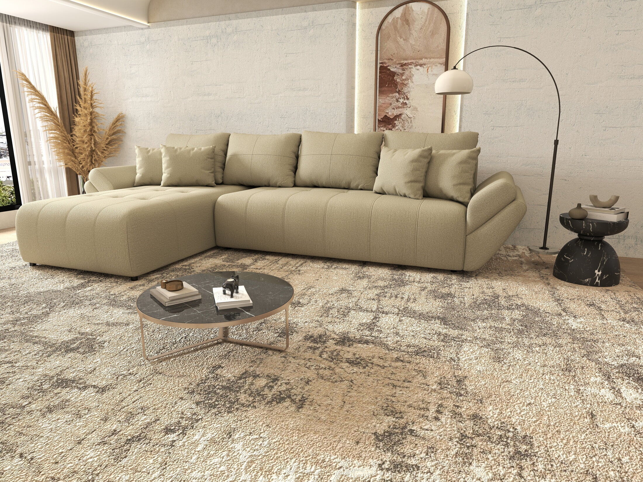 Colțar extensibil dumonde cu ladă de depozitare Berlin XL Enjoy Camel 350x185 cm