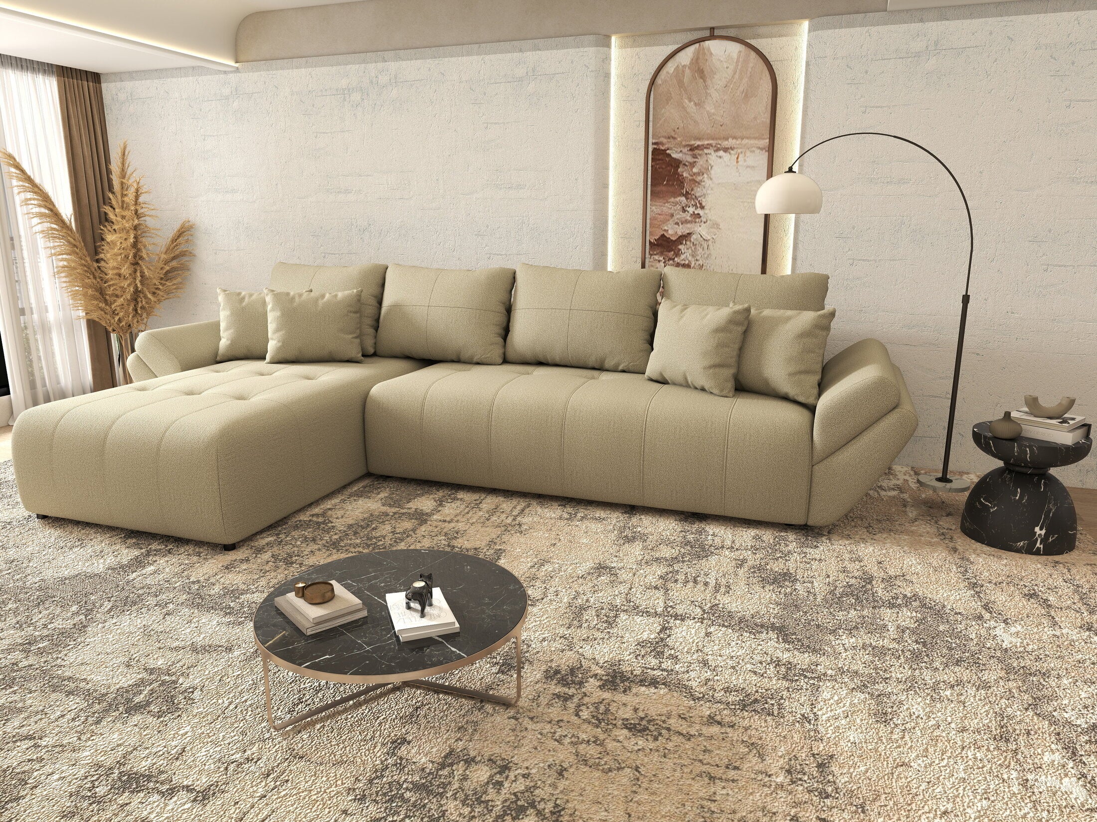 Colțar extensibil dumonde cu ladă de depozitare Berlin XL Enjoy Camel 350x185 cm