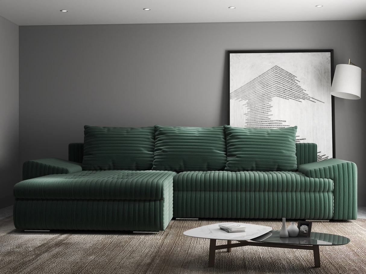 Colțar extensibil dumonde cu ladă de depozitare si sezut confortabil din spuma HR, Leonardo Ambience Verde 255x193 cm
