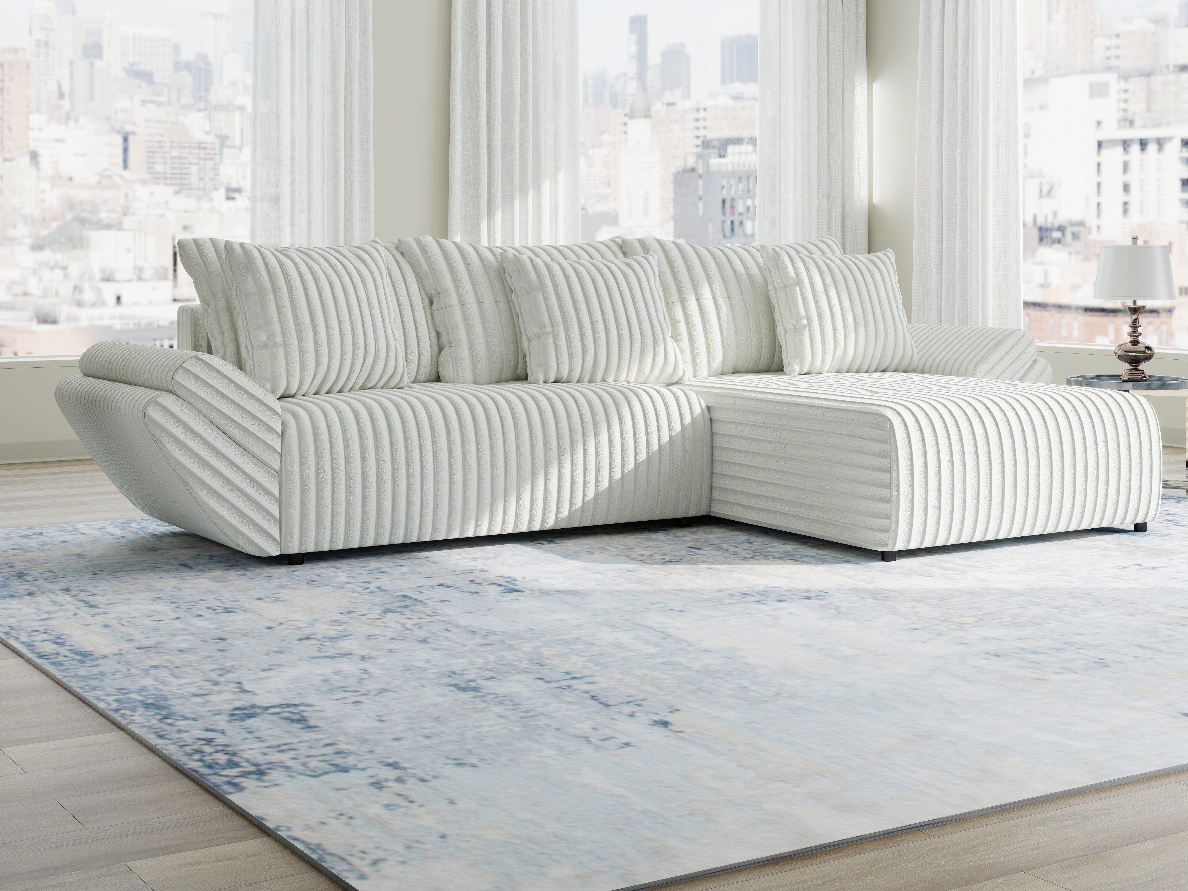 Colțar extensibil dumonde cu ladă de depozitare si sezut confortabil din spuma HR, Berlin Ambience Alb 280x185 cm II