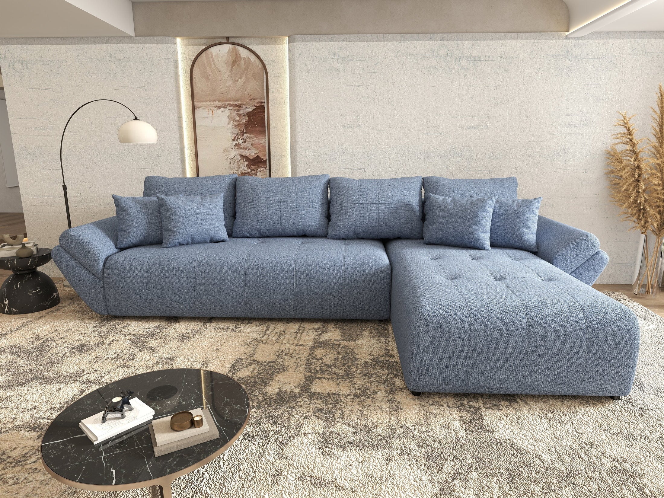 Colțar extensibil dumonde cu ladă de depozitare Berlin XL Enjoy Blue 350x185 cm II