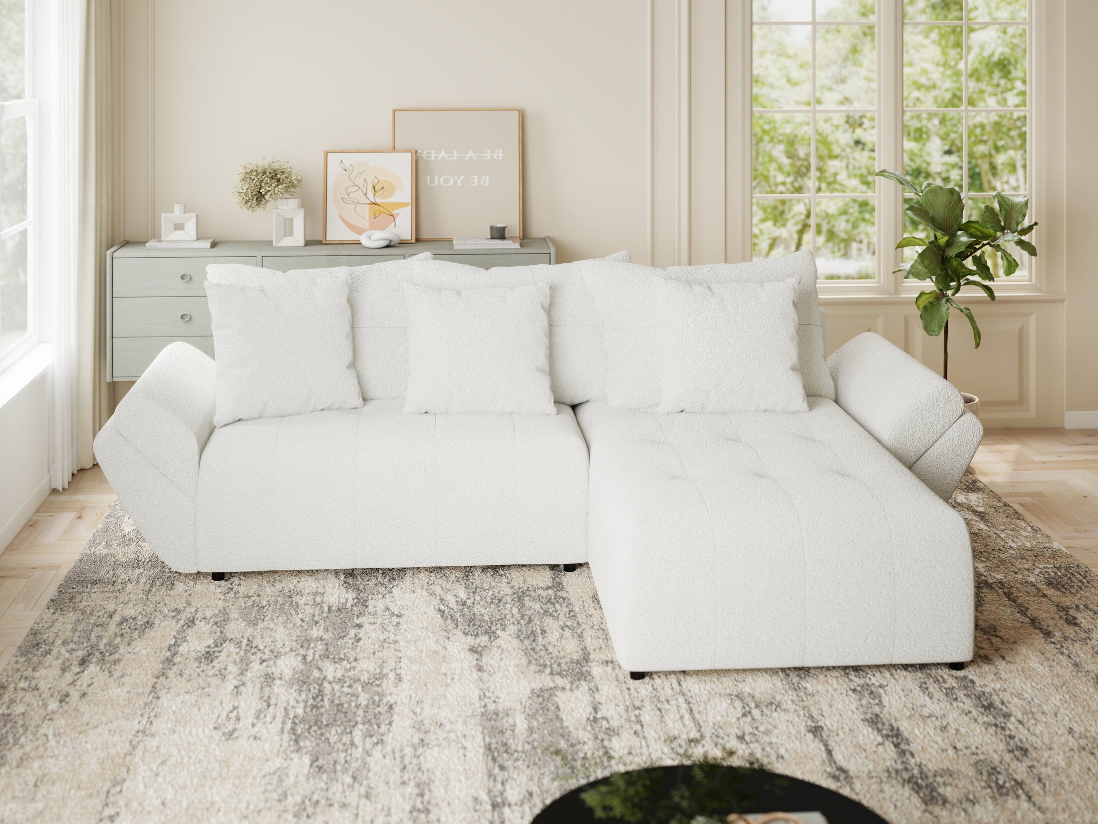 Colțar extensibil dumonde cu ladă de depozitare si sezut confortabil din spuma HR, Berlin Euphoria Alb 280x185 cm II