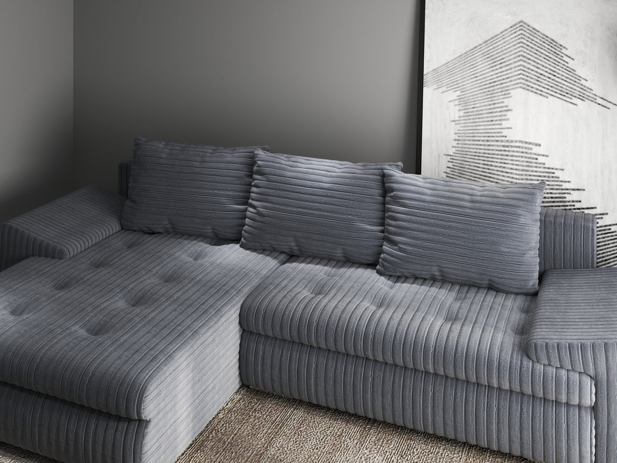 Colțar extensibil dumonde cu ladă de depozitare si sezut confortabil din spuma HR, Leonardo Ambience Gri 255x193 cm