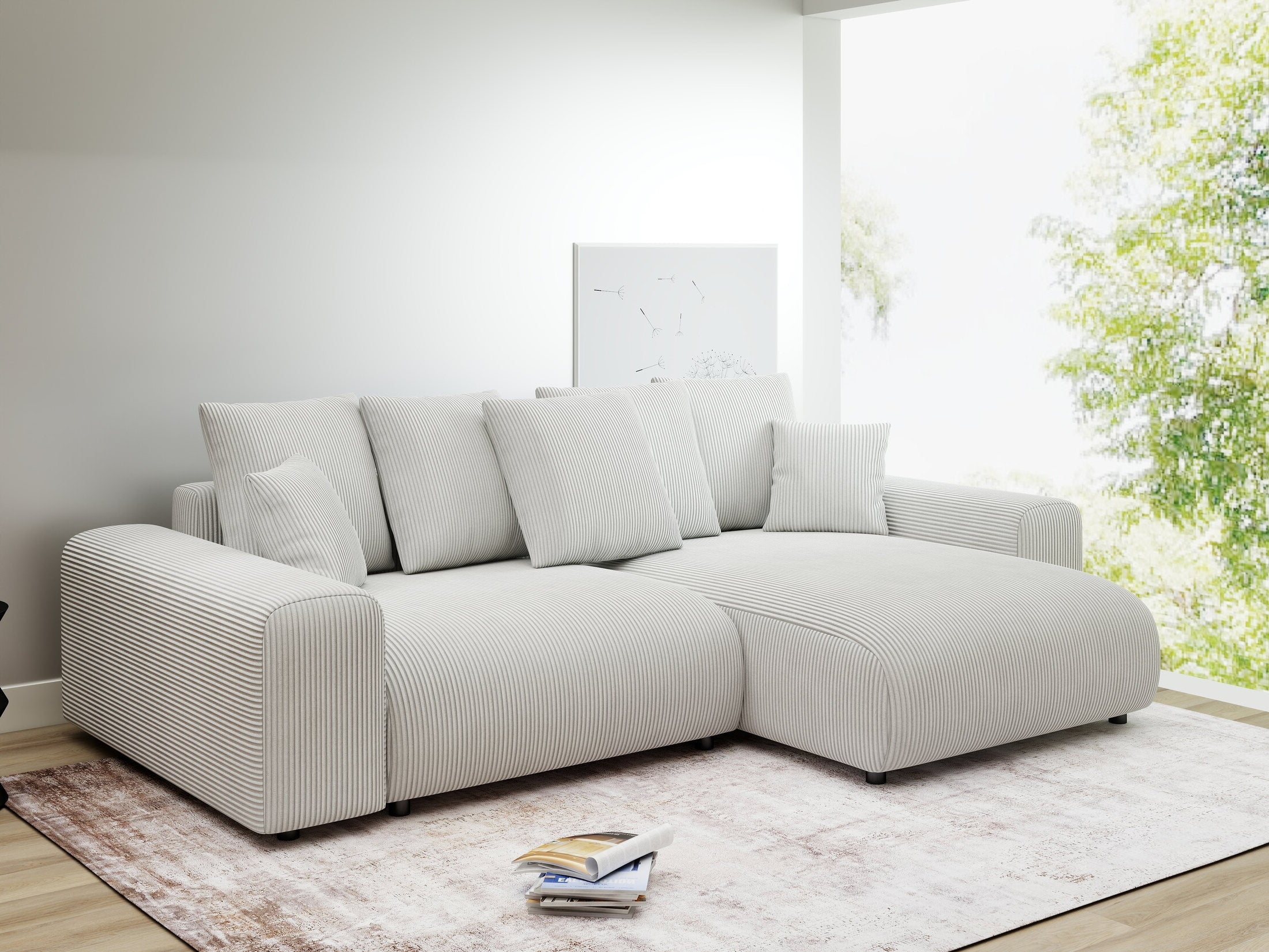 Colțar extensibil dumonde cu ladă de depozitare și șezut confortabil din spumă HR, Luma Enjoy Bej 255x168 cm II