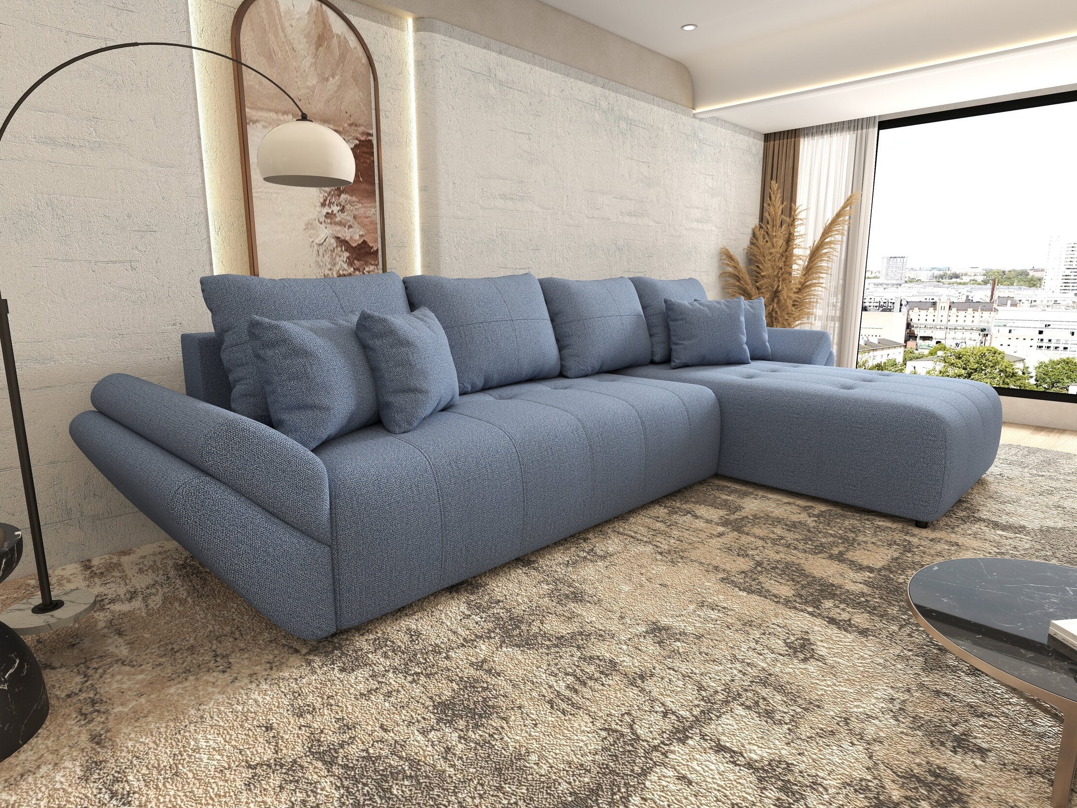 Colțar extensibil dumonde cu ladă de depozitare Berlin XL Enjoy Blue 350x185 cm II