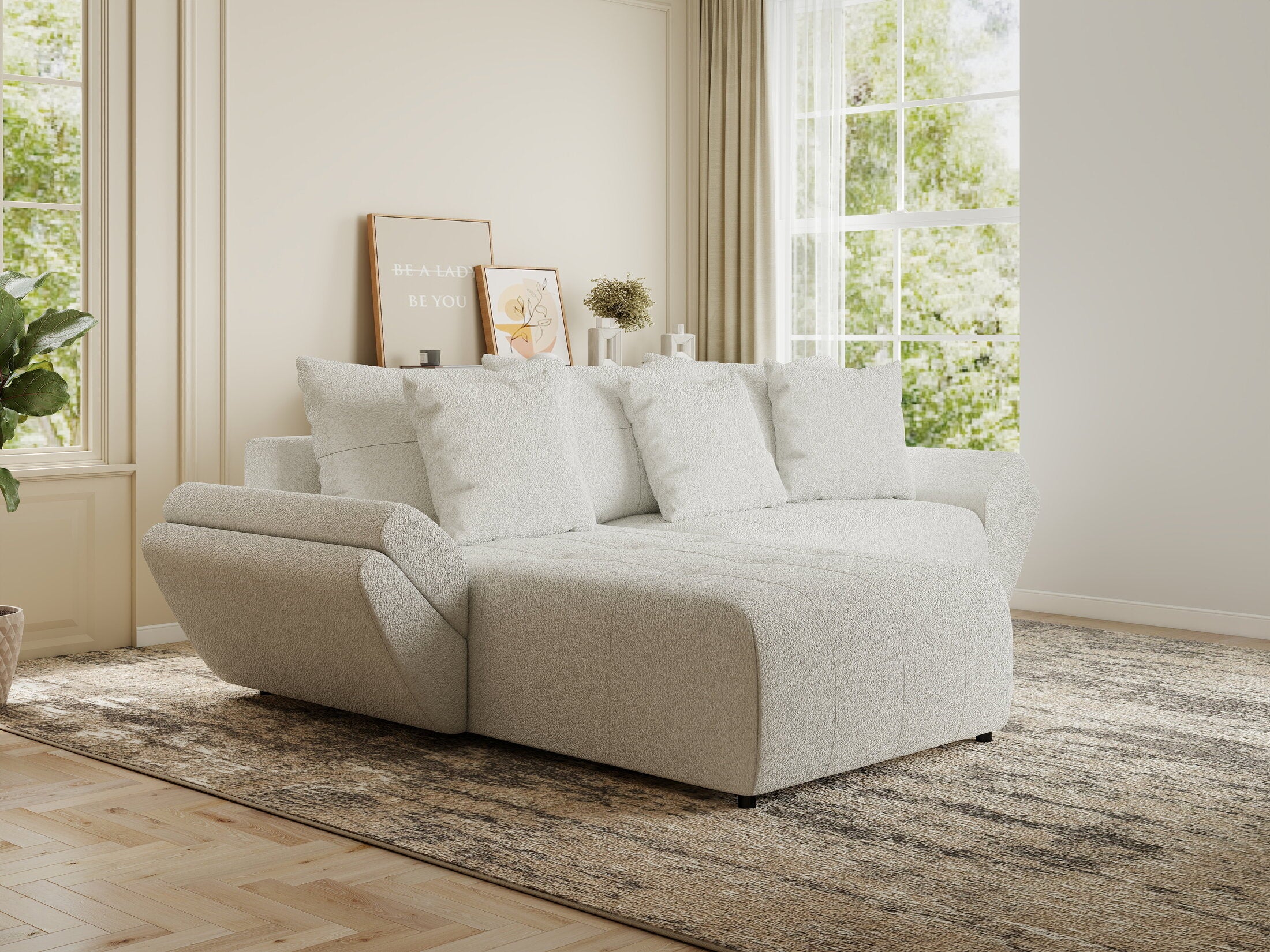 Colțar extensibil dumonde cu ladă de depozitare si sezut confortabil din spuma HR, Berlin Euphoria Alb 280x185 cm