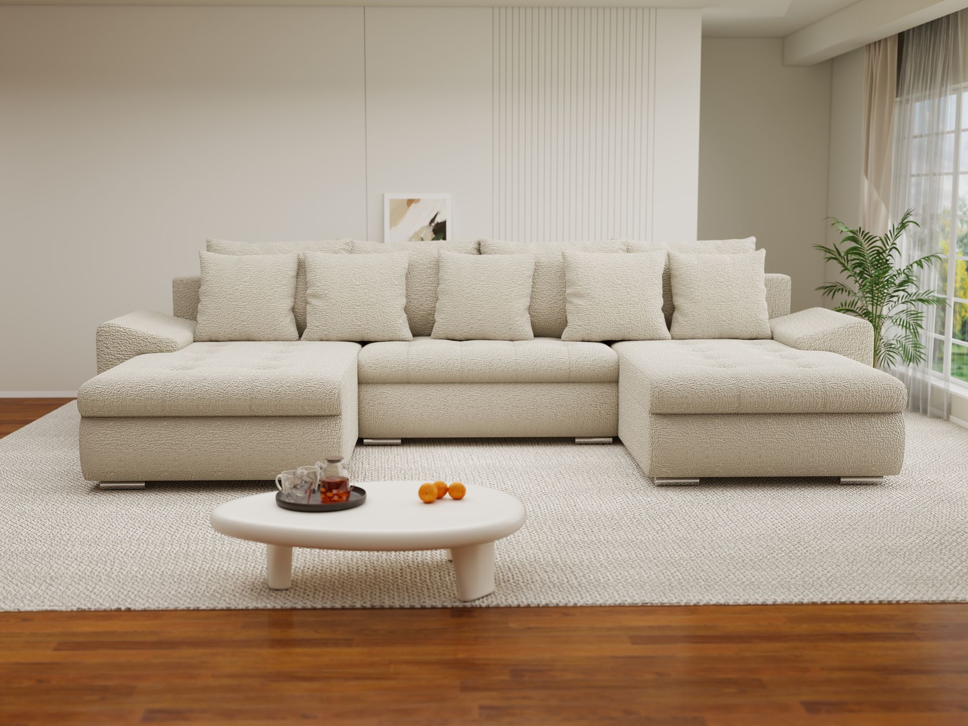 Colțar extensibil dumonde cu ladă de depozitare si sezut confortabil din spuma high-density, Leonardo U Jaguar Bej 04 360x185 cm