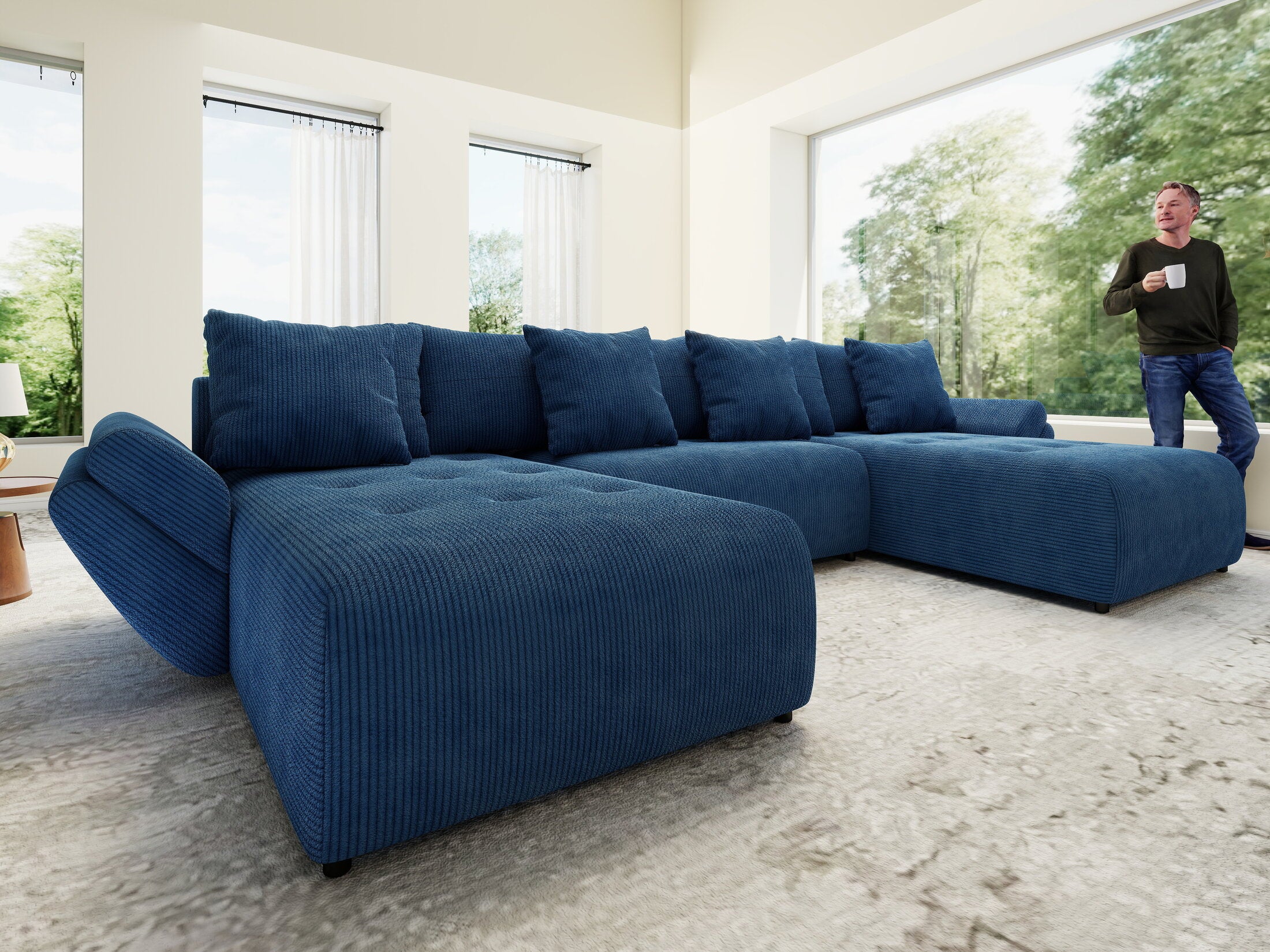 Colțar extensibil dumonde cu ladă de depozitare Berlin U Zoom Blue 400x185 cm