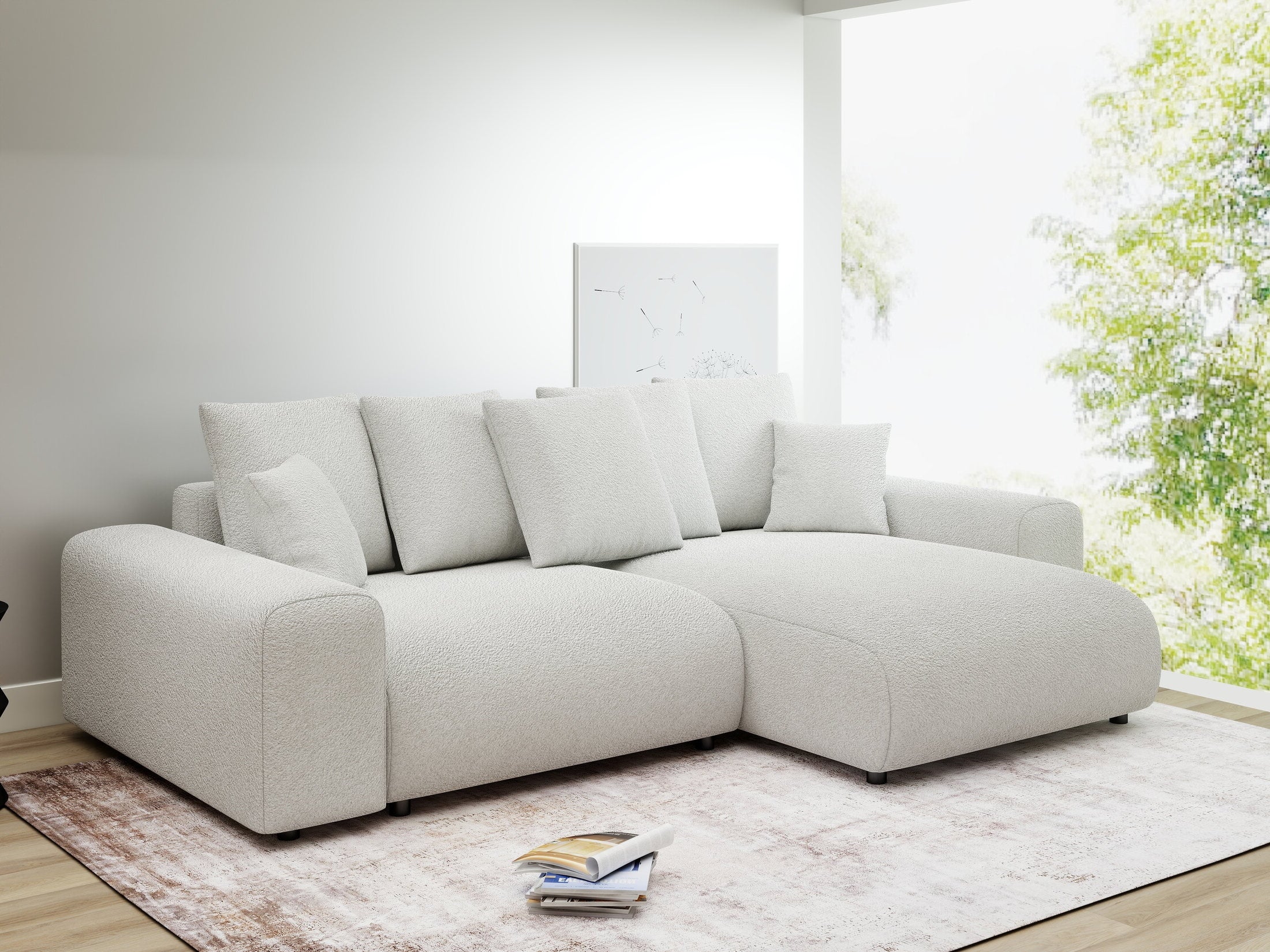 Colțar extensibil dumonde cu ladă de depozitare și șezut confortabil din spumă HR, Luma Euphoria Alb 255x168 cm II