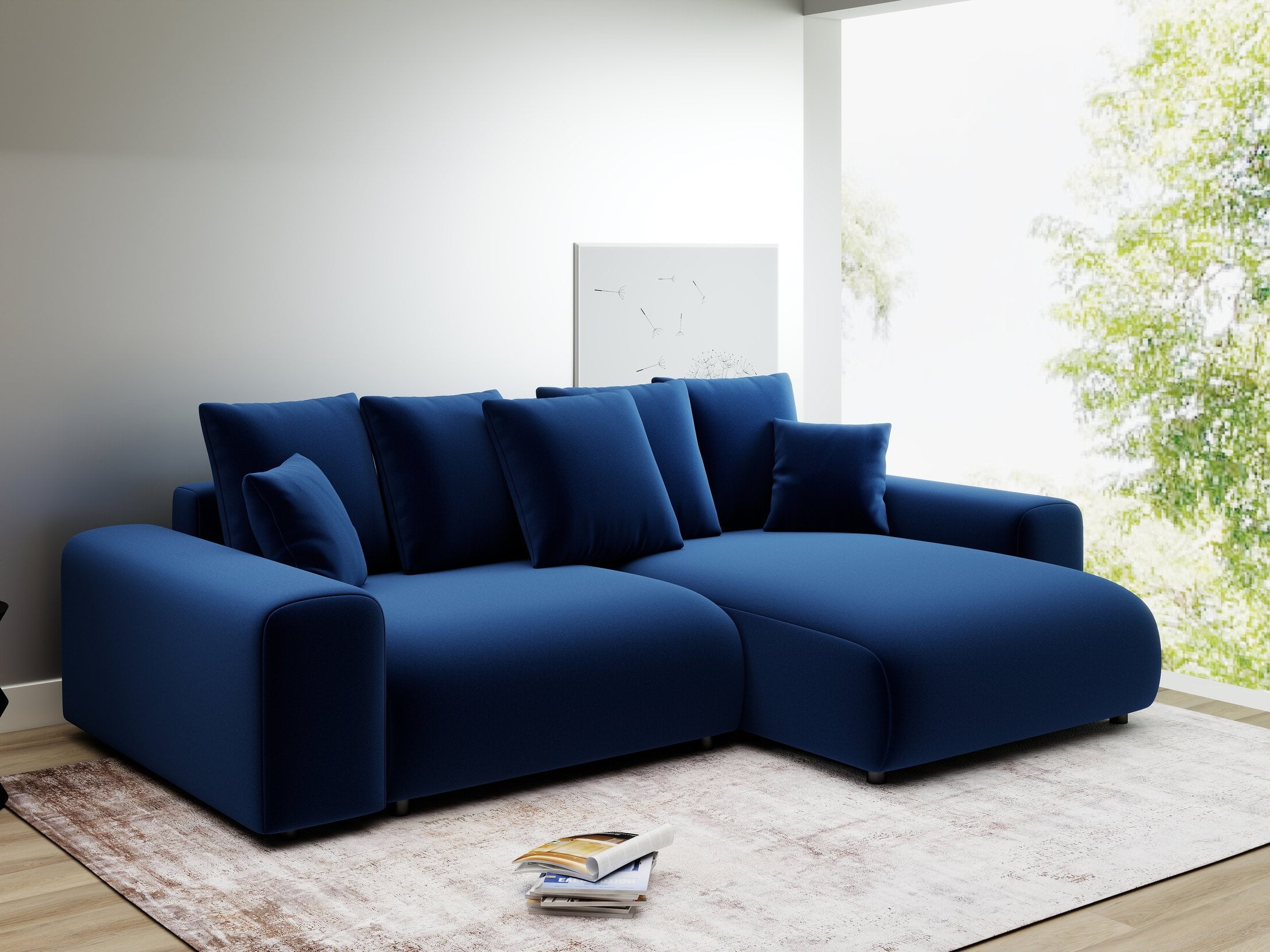 Colțar extensibil dumonde cu ladă de depozitare și șezut confortabil din spumă HR, Luma Royal Albastru Navy 255x168 cm II