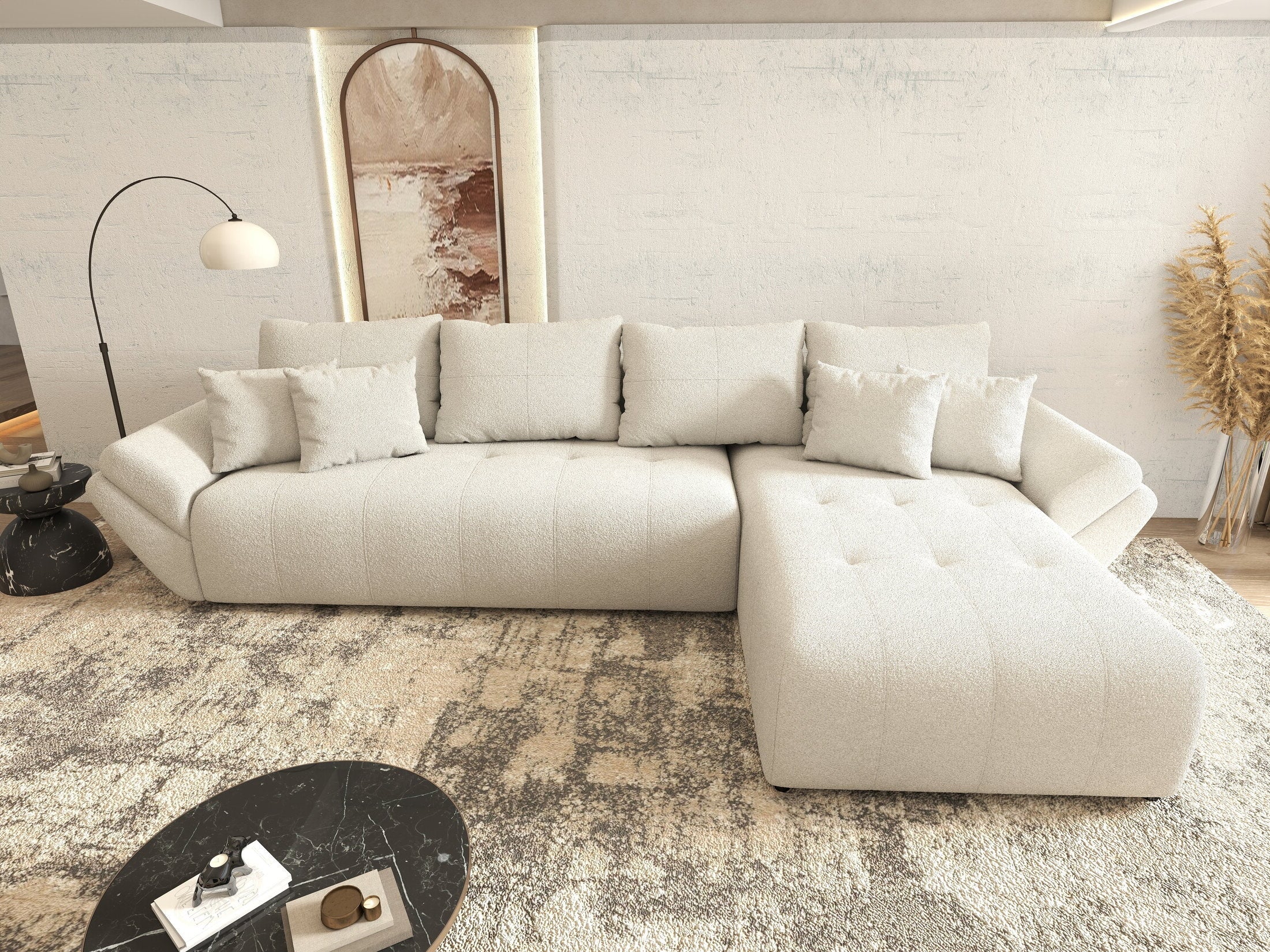 Colțar extensibil dumonde cu ladă de depozitare si sezut confortabil din spuma HR, Berlin XL Euphoria Ivory 350x185 cm II