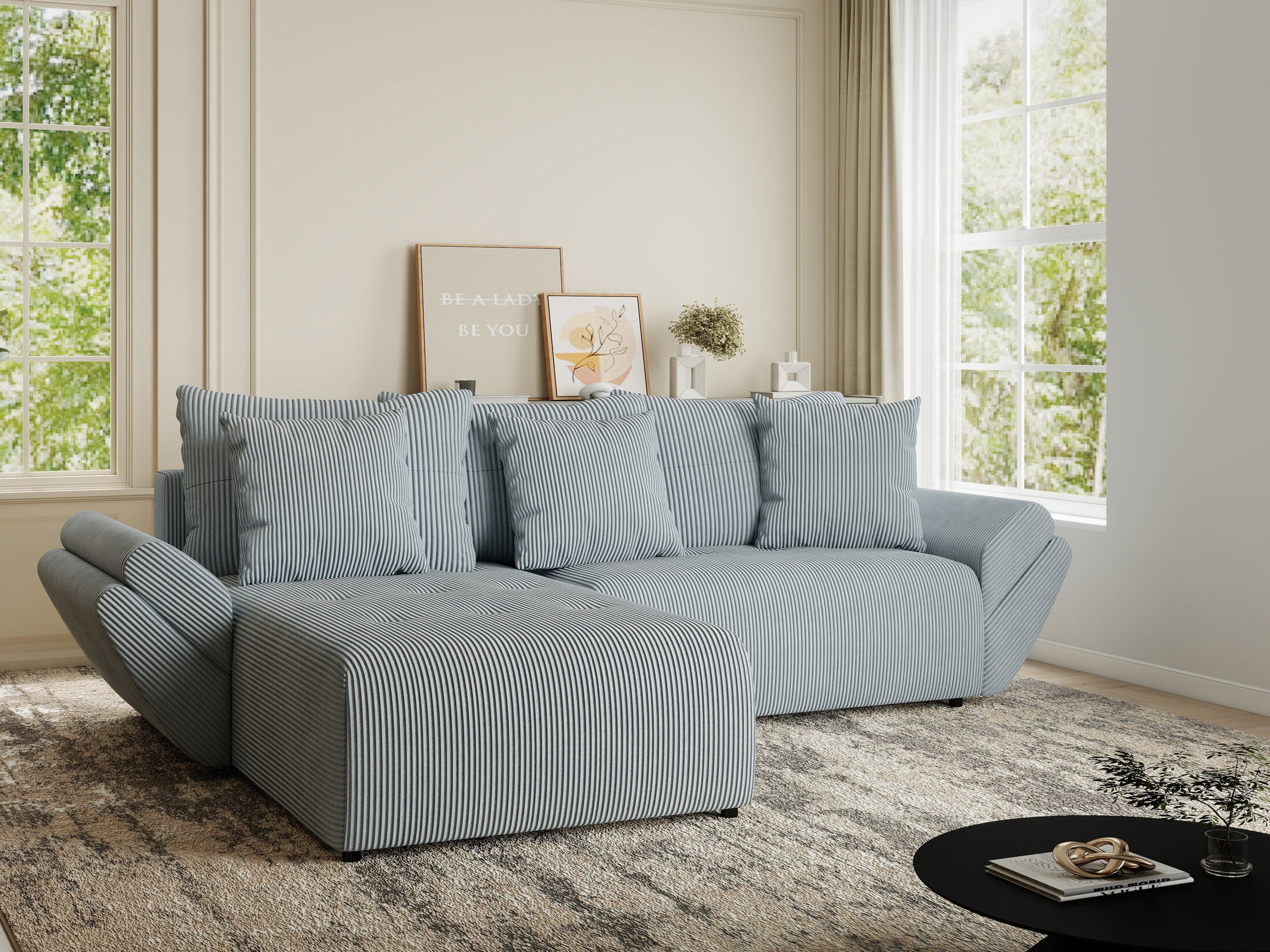 Colțar extensibil dumonde cu ladă de depozitare si sezut confortabil din spuma HR, Berlin Zoom Gri Mint 280x185 cm