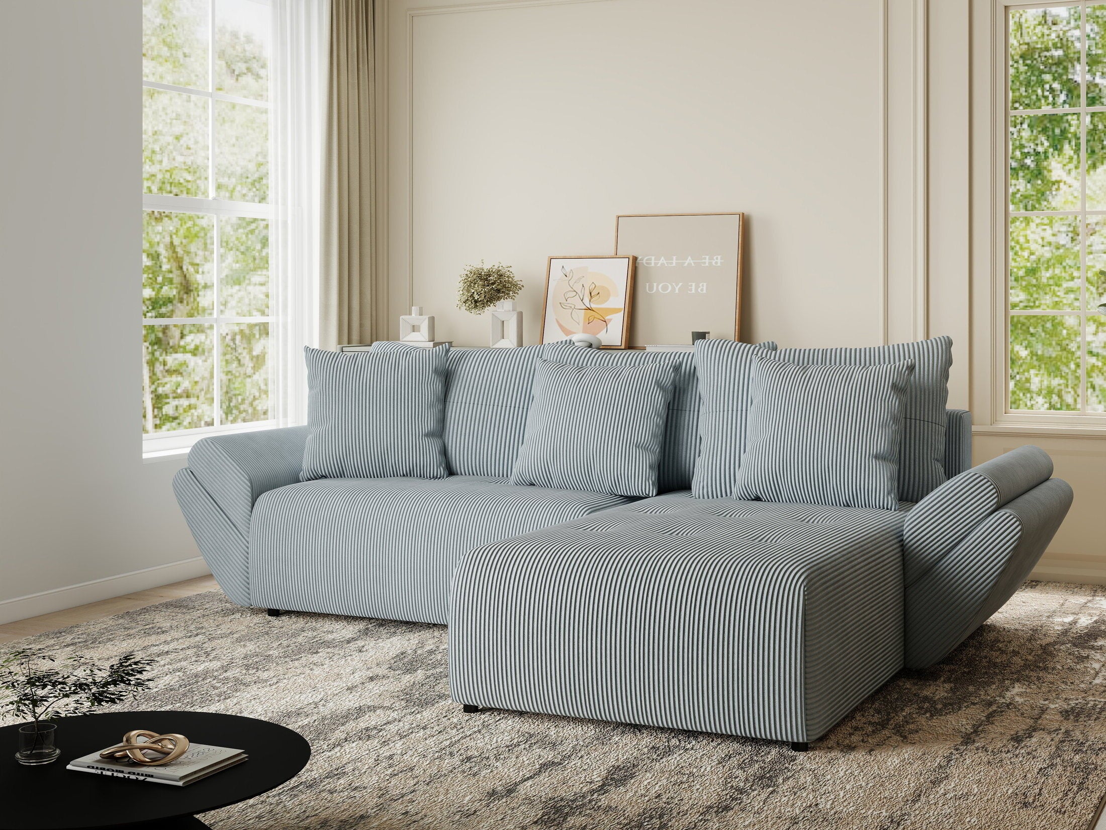 Colțar extensibil dumonde cu ladă de depozitare si sezut confortabil din spuma HR, Berlin Zoom Gri Mint 280x185 cm II