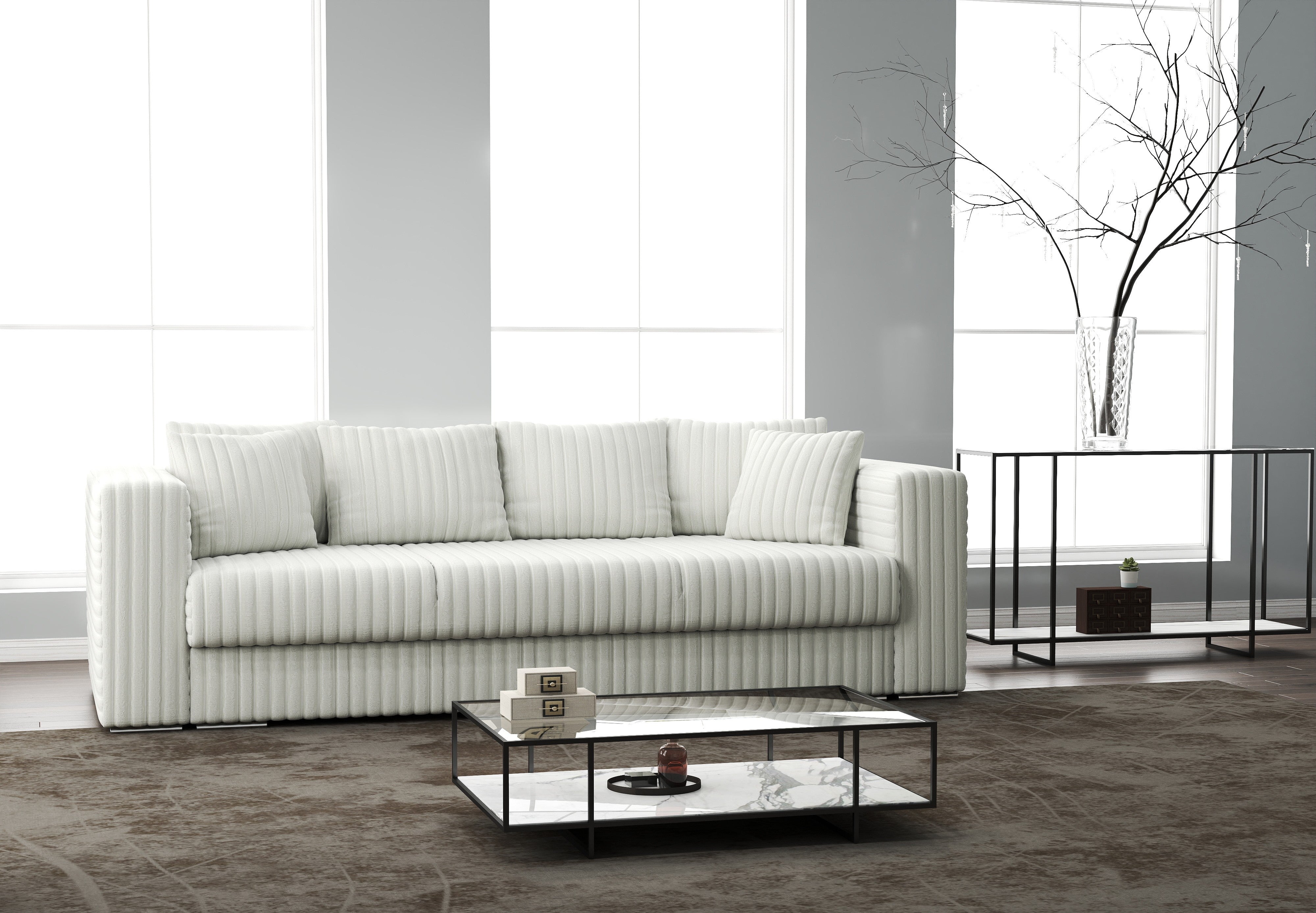 Canapea extensibilă dumonde cu ladă de depozitare si sezut confortabil din spuma HR, Gloria Ambience White 240x100 cm Fabrica