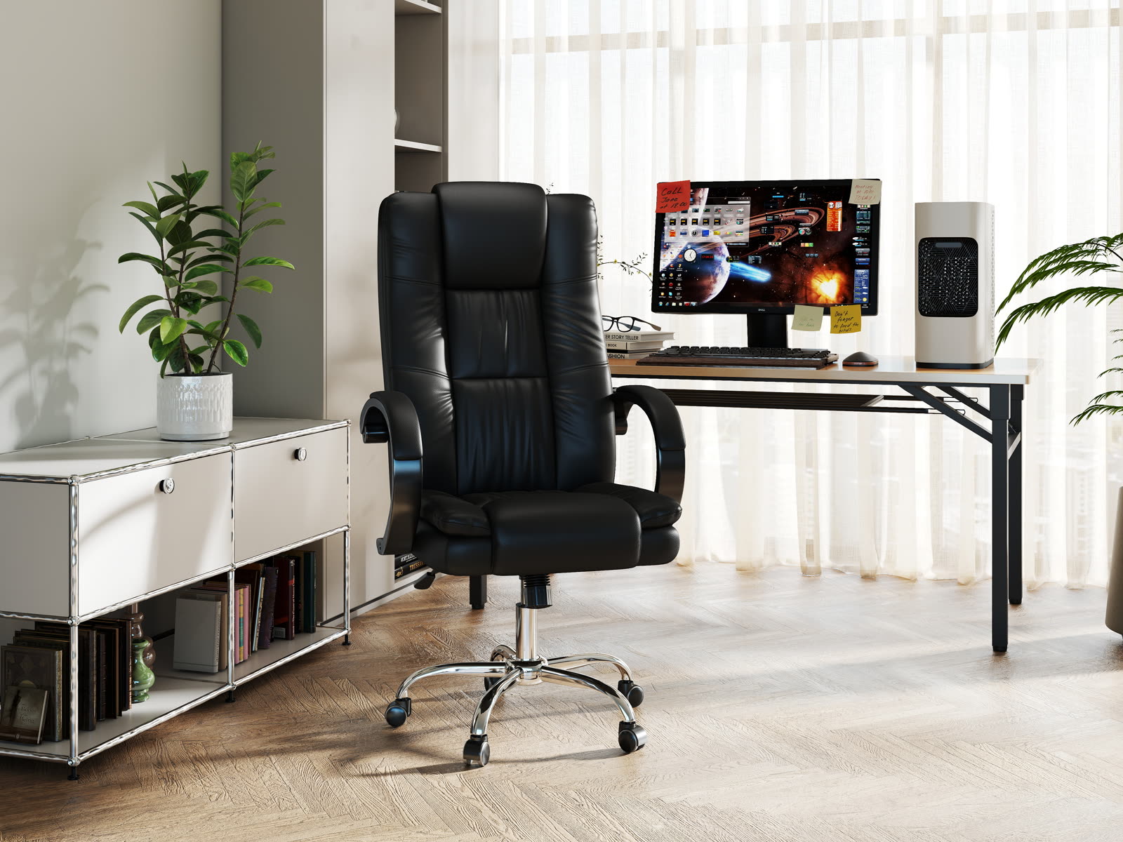 Scaun Dumonde IRONCLAD, cotiere 3D, mecanism multifuncțional, ecopiele, suport picioare, negru