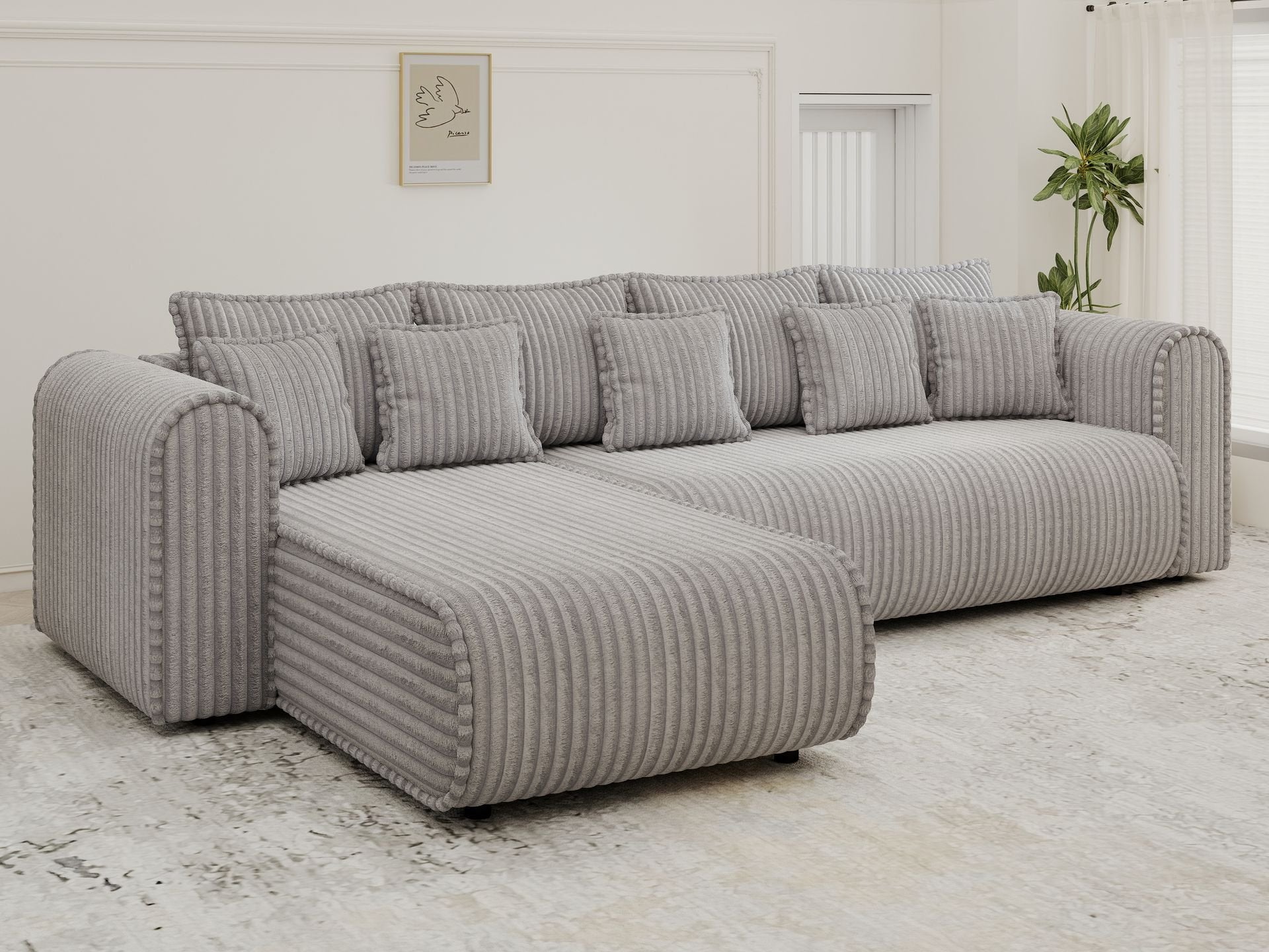 Colțar extensibil dumonde cu ladă de depozitare si sezut confortabil din spuma high-density, Monaco XL Tilia Dove 340x185 cm