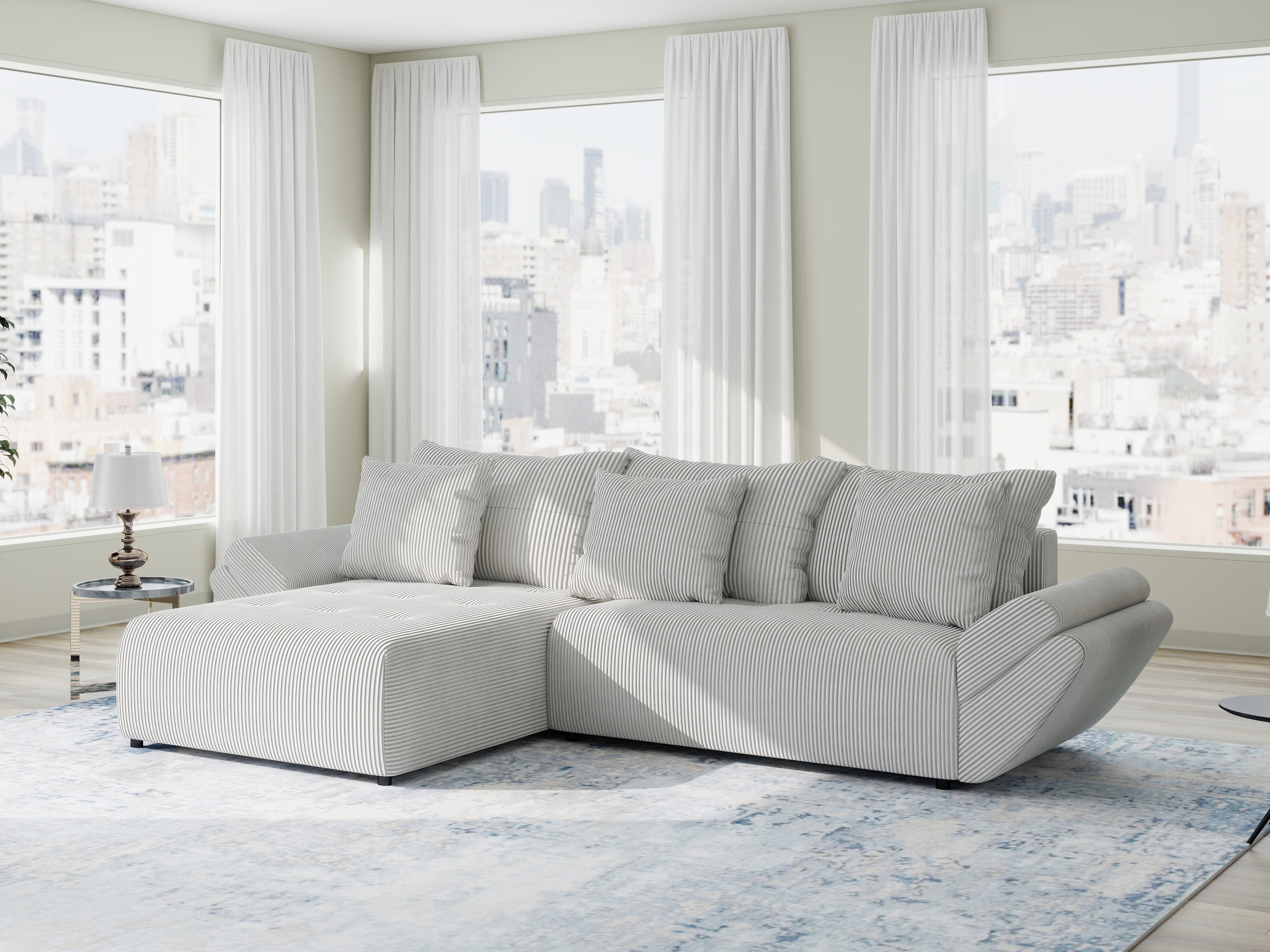 Colțar extensibil dumonde cu ladă de depozitare si sezut confortabil din spuma HR, Berlin Zoom Gri 280x185 cm II