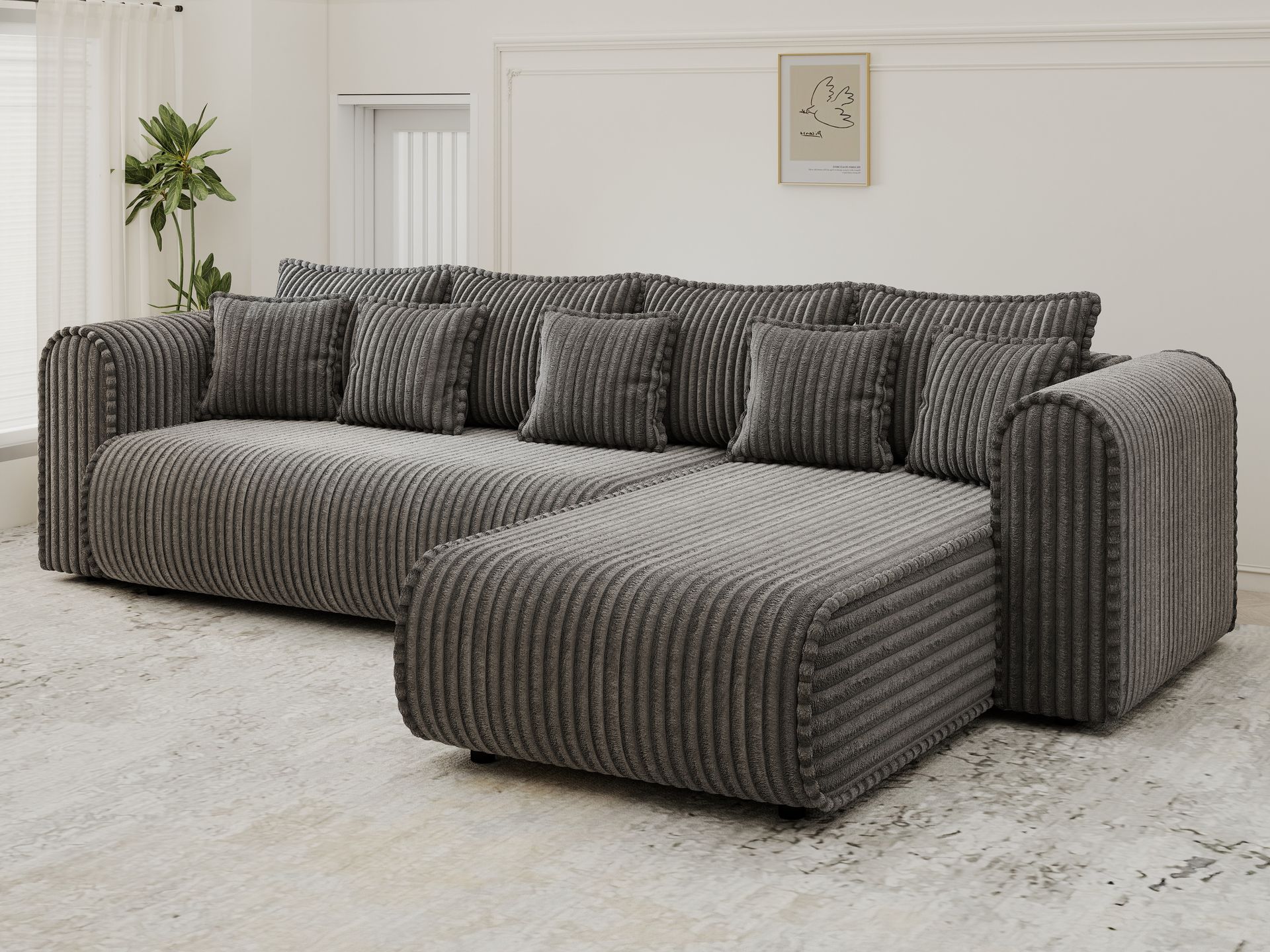 Colțar extensibil dumonde cu ladă de depozitare si sezut confortabil din spuma high-density, Monaco XL Tilia Grafit II 340x185 cm