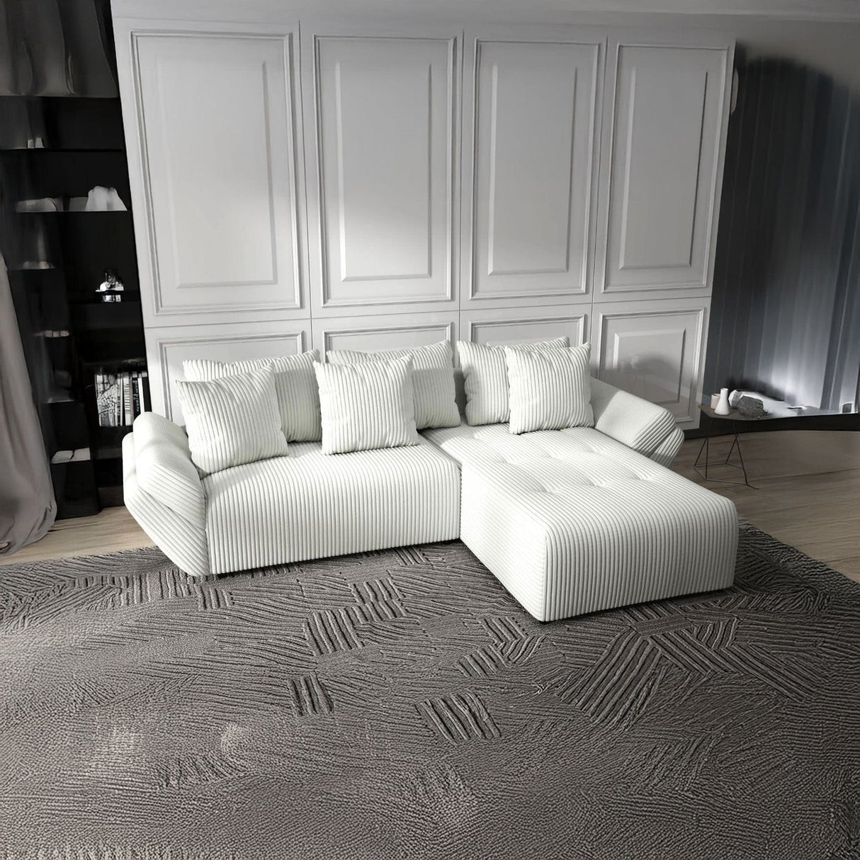 Colțar extensibil dumonde cu ladă de depozitare si sezut confortabil din spuma HR, Berlin Ambience Alb 280x185 cm II Fabrica