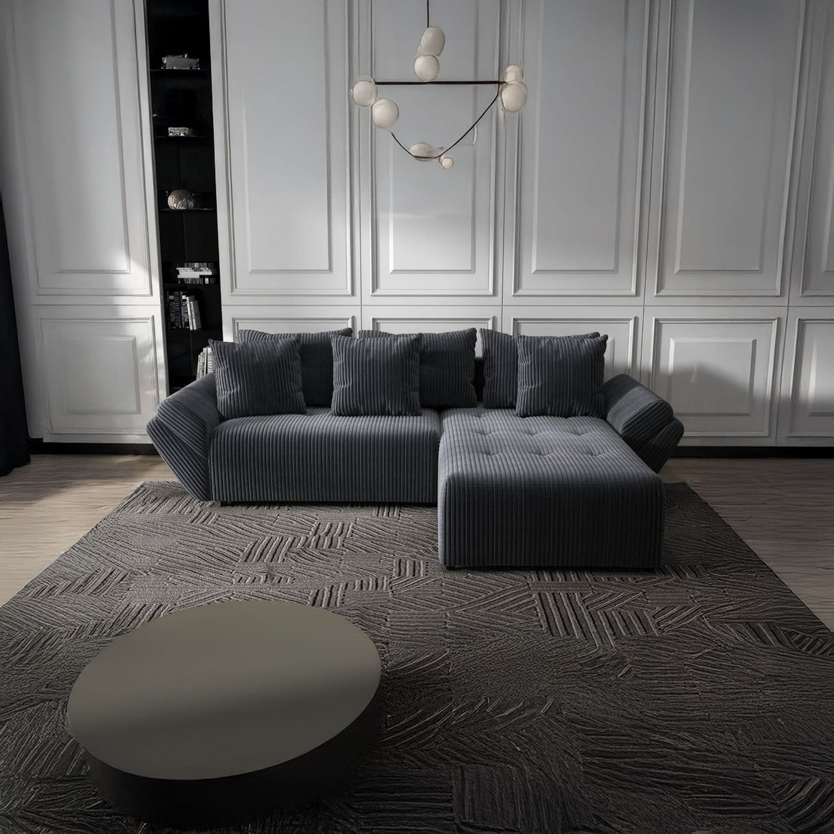 Colțar extensibil dumonde cu ladă de depozitare si sezut confortabil din spuma HR, Berlin Ambience Gri 280x185 cm II Fabrica