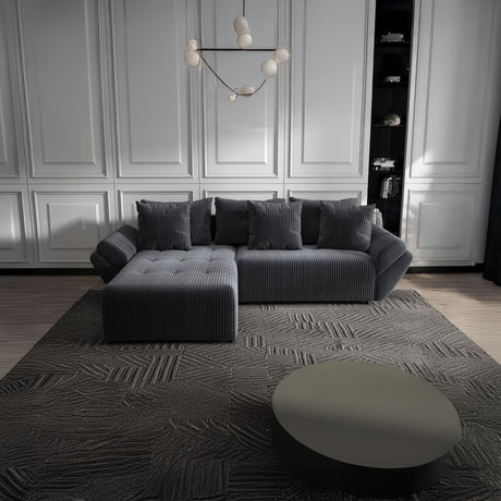 Colțar extensibil dumonde cu ladă de depozitare si sezut confortabil din spuma HR, Berlin Ambience Gri 280x185 cm Fabrica