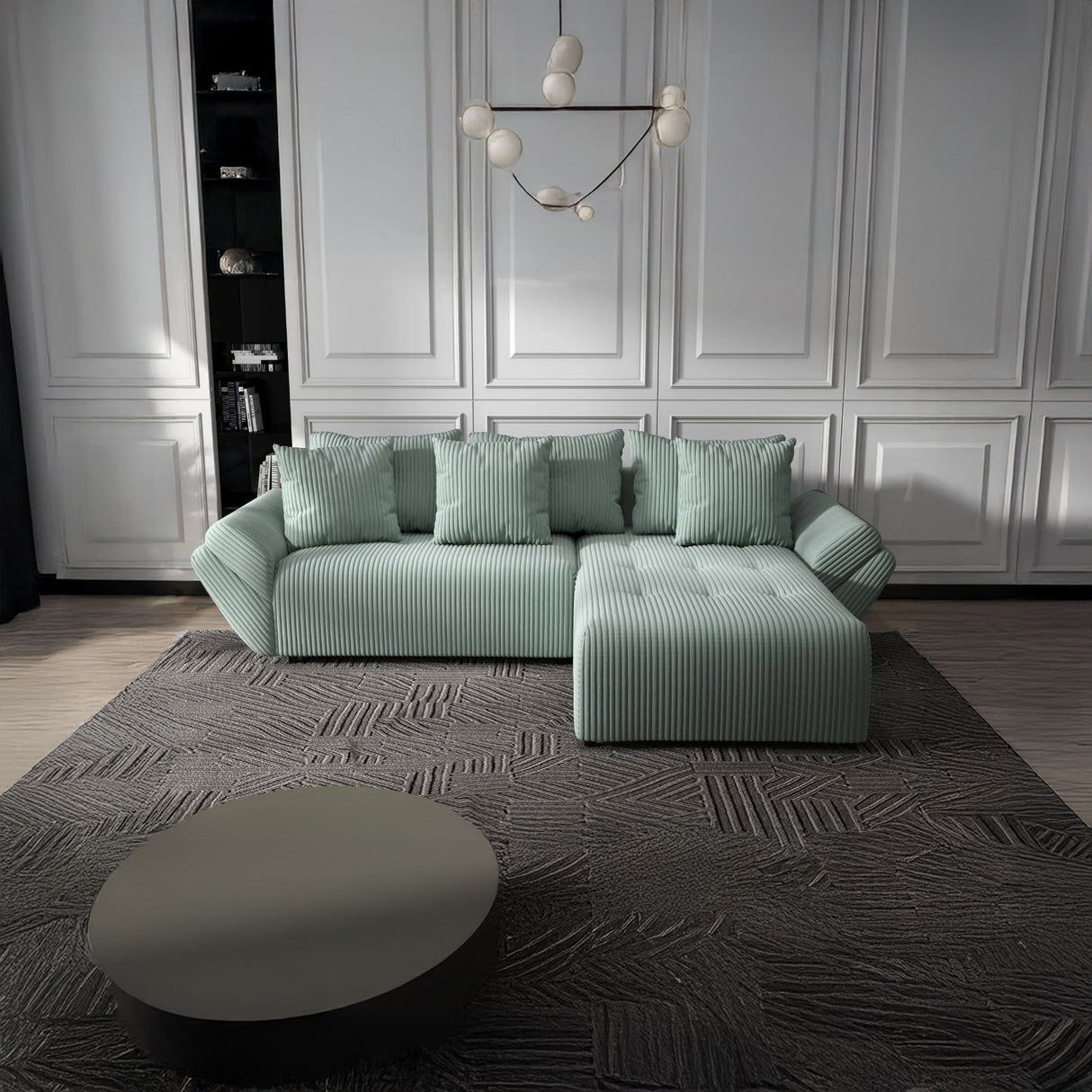 Colțar extensibil dumonde cu ladă de depozitare si sezut confortabil din spuma HR, Berlin Ambience Verde Mint 280x185 cm II Fabrica