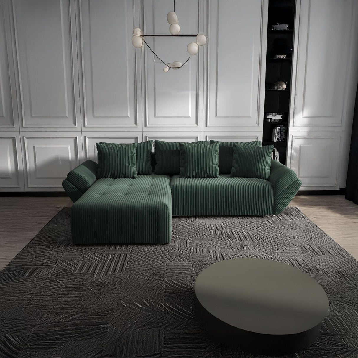 Colțar extensibil dumonde cu ladă de depozitare si sezut confortabil din spuma HR, Berlin Ambience Verde 280x185 cm Fabrica