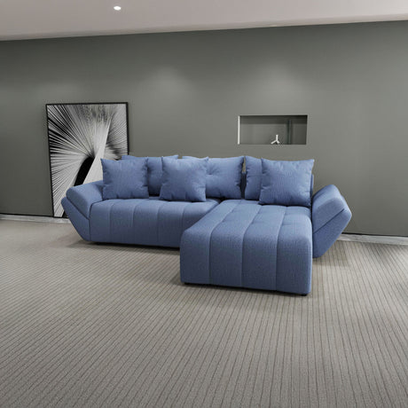 Colțar extensibil dumonde cu ladă de depozitare si sezut confortabil din spuma HR, Berlin Enjoy Albastru 280x185 cm II Fabrica