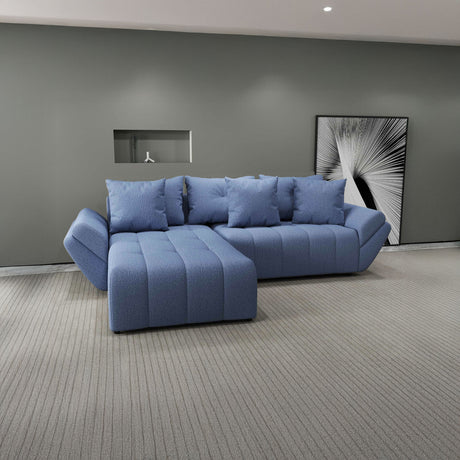 Colțar extensibil dumonde cu ladă de depozitare si sezut confortabil din spuma HR, Berlin Enjoy Albastru 280x185 cm Fabrica