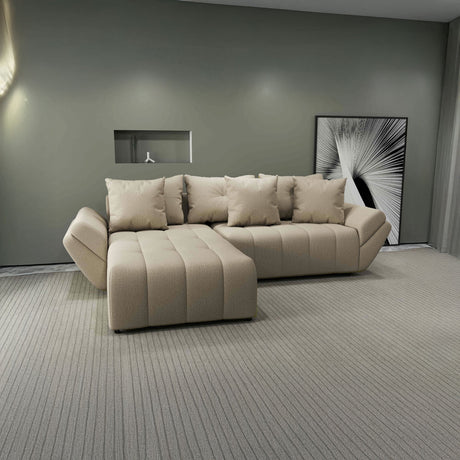 Colțar extensibil dumonde cu ladă de depozitare si sezut confortabil din spuma HR, Berlin Enjoy Beige 280x185 cm Fabrica