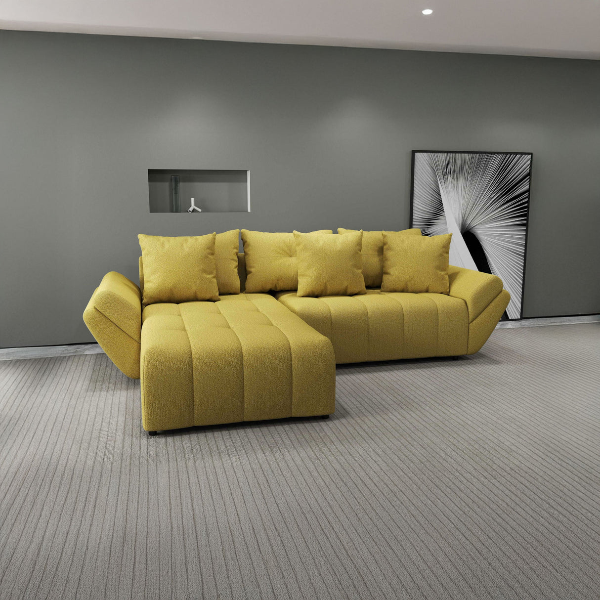 Colțar extensibil dumonde cu ladă de depozitare si sezut confortabil din spuma HR, Berlin Enjoy Melon 280x185 cm Fabrica