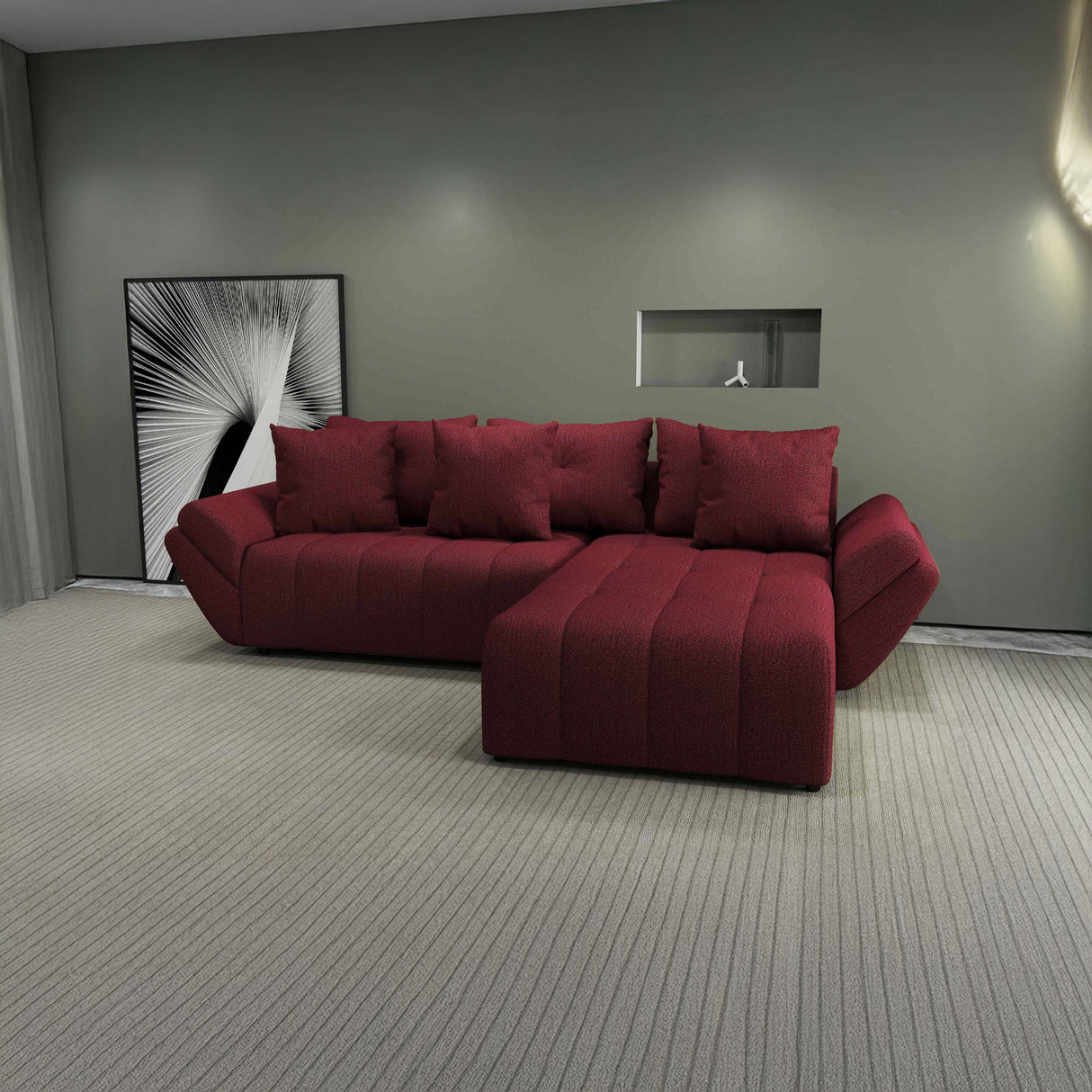 Colțar extensibil dumonde cu ladă de depozitare si sezut confortabil din spuma HR, Berlin Enjoy Rosu 280x185 cm II Fabrica