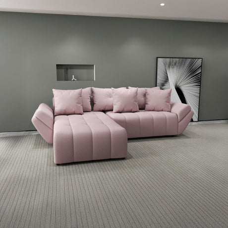 Colțar extensibil dumonde cu ladă de depozitare si sezut confortabil din spuma HR, Berlin Enjoy Roz 280x185 cm Fabrica