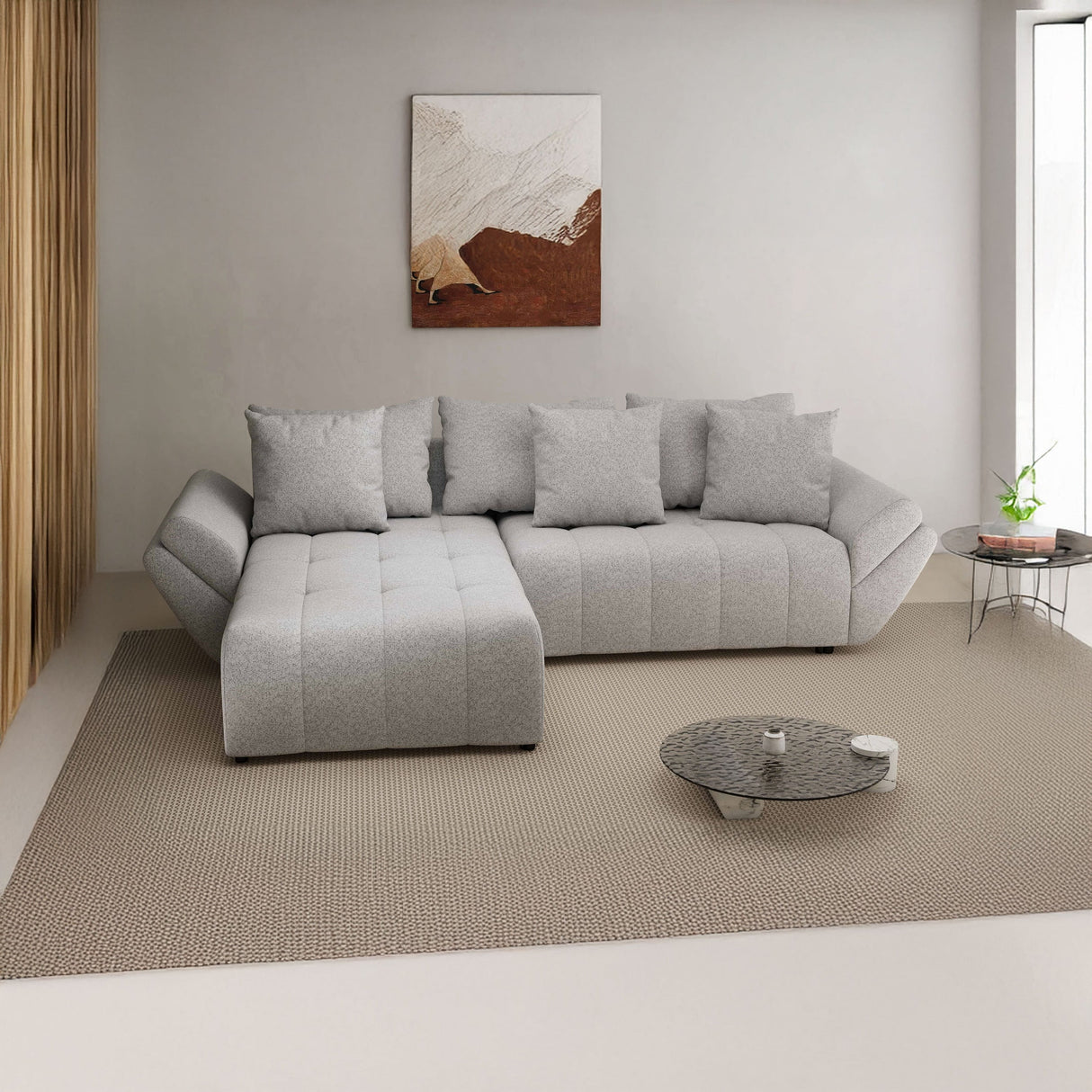 Colțar extensibil dumonde cu ladă de depozitare si sezut confortabil din spuma HR, Berlin Euphoria Gri 280x185 cm Fabrica