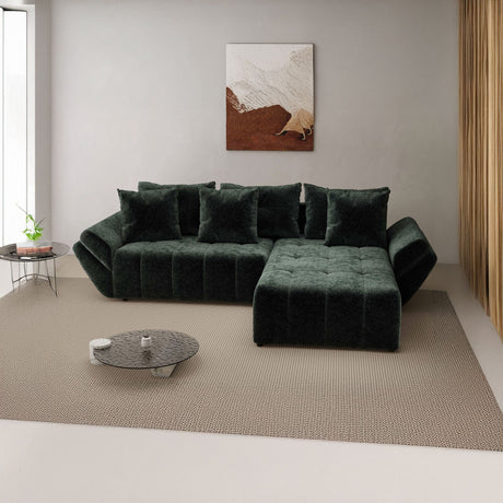 Colțar extensibil dumonde cu ladă de depozitare si sezut confortabil din spuma HR, Berlin Euphoria Verde 280x185 cm II Fabrica