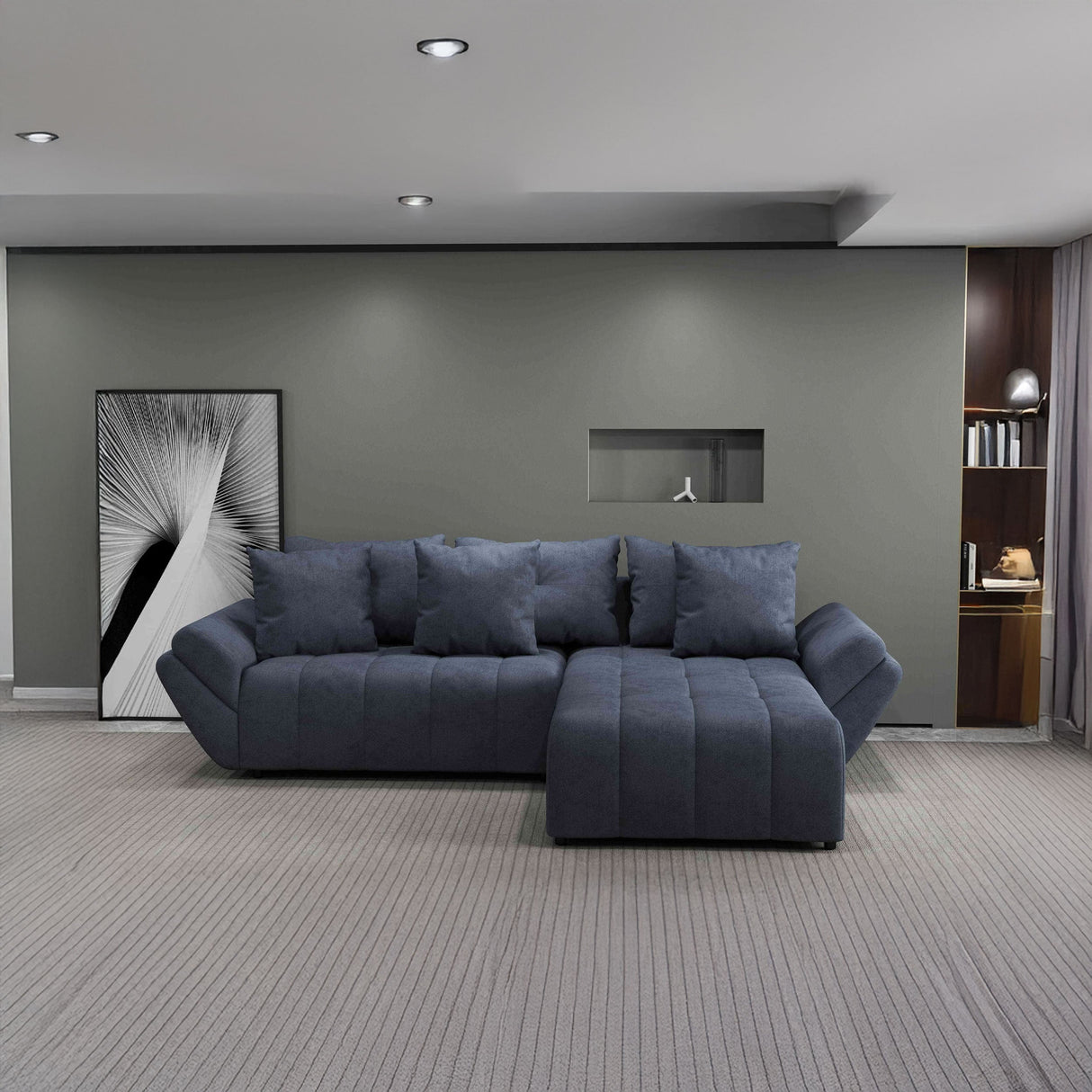 Colțar extensibil dumonde cu ladă de depozitare si sezut confortabil din spuma HR, Berlin Grey II 280x185 cm Fabrica