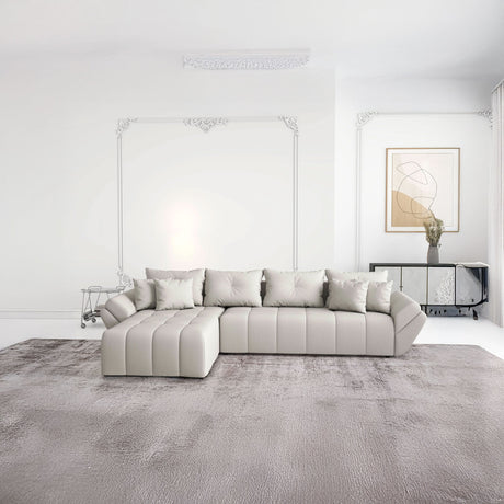Colțar extensibil dumonde cu ladă de depozitare si sezut confortabil din spuma HR, Berlin XL Enjoy Beige 350x185 cm Fabrica
