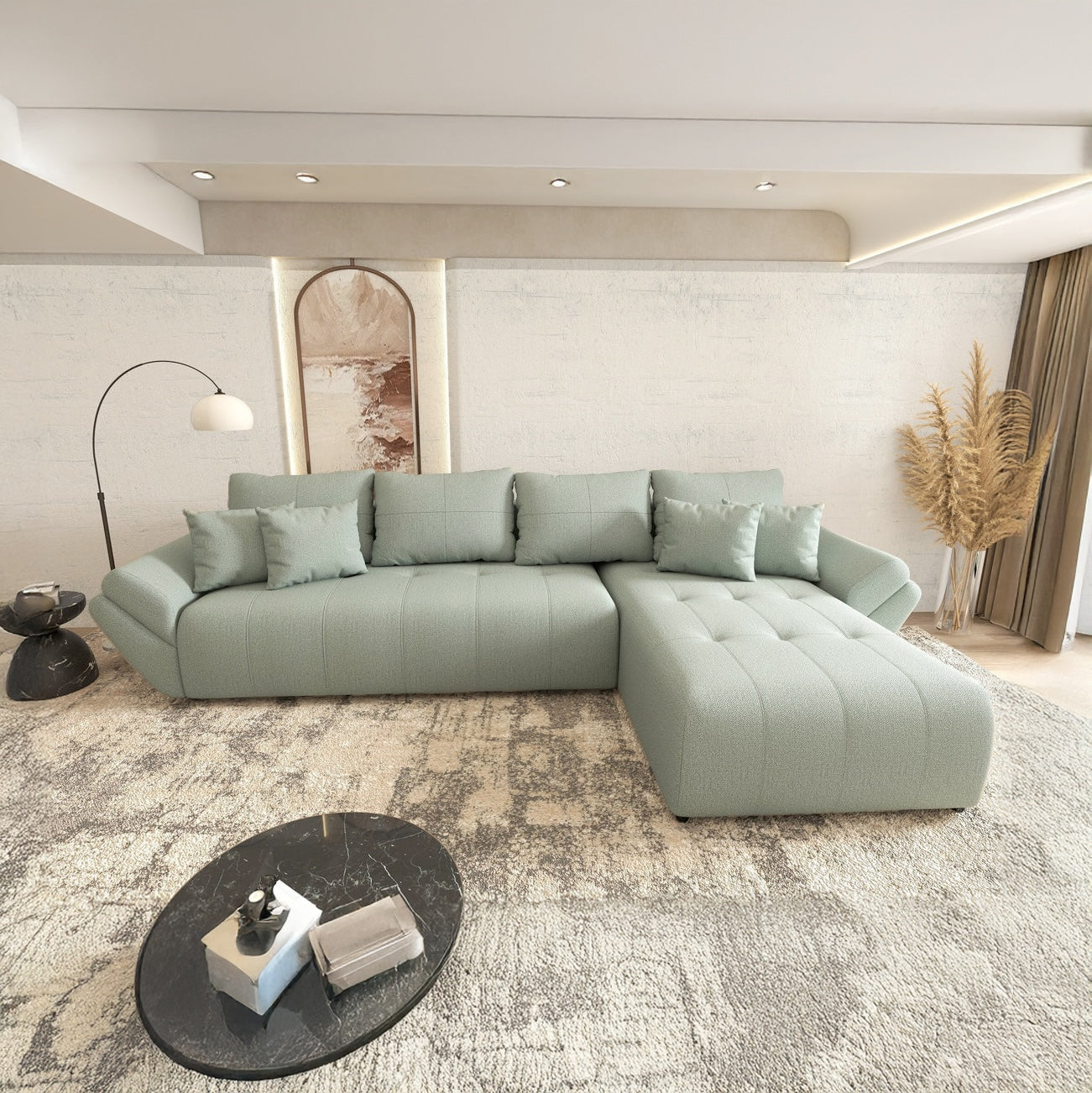 Colțar extensibil dumonde cu ladă de depozitare si sezut confortabil din spuma HR, Berlin XL Enjoy Mint 350x185 cm II