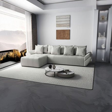 Colțar extensibil dumonde cu ladă de depozitare si sezut confortabil din spuma HR, Berlin XL Zoom Pearl 350x185 cm Fabrica