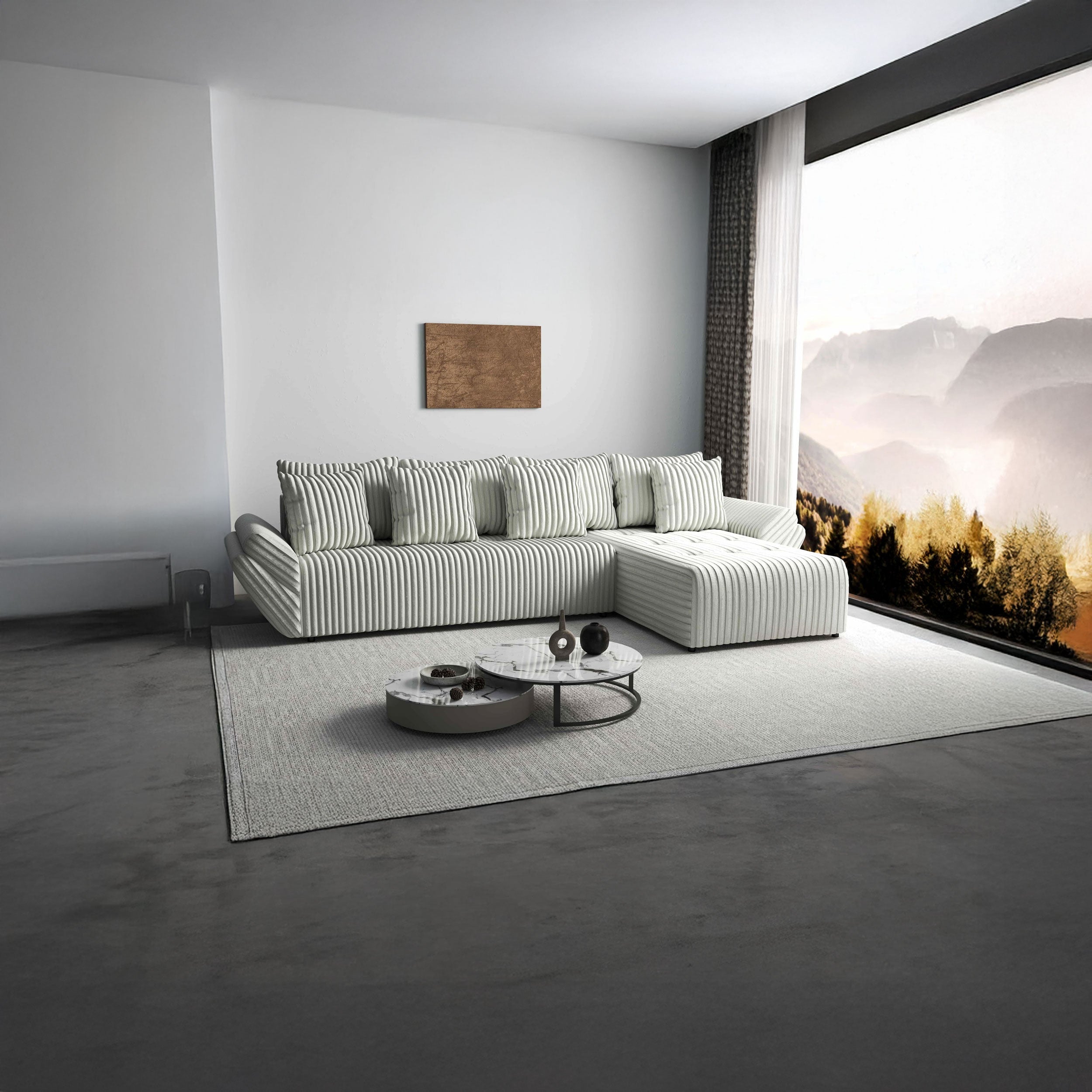 Colțar extensibil dumonde cu ladă de depozitare si sezut confortabil din spuma HR, Berlin XL Ambience Ivory II 350x185 cm Fabrica
