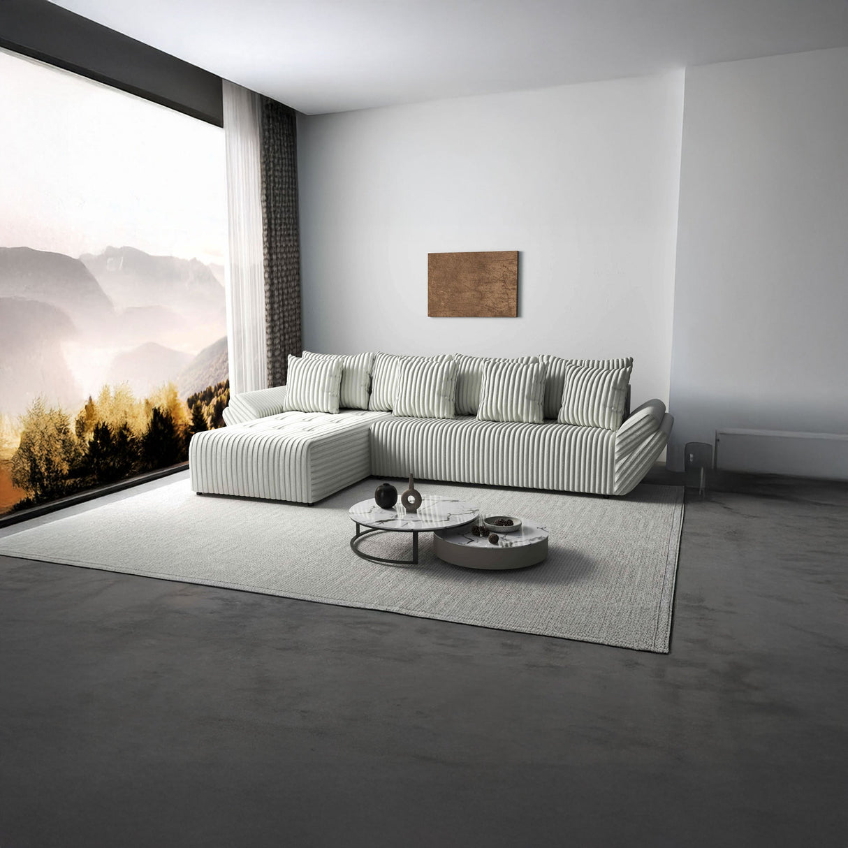 Colțar extensibil dumonde cu ladă de depozitare si sezut confortabil din spuma HR, Berlin XL Ambience Ivory 350x185 cm Fabrica
