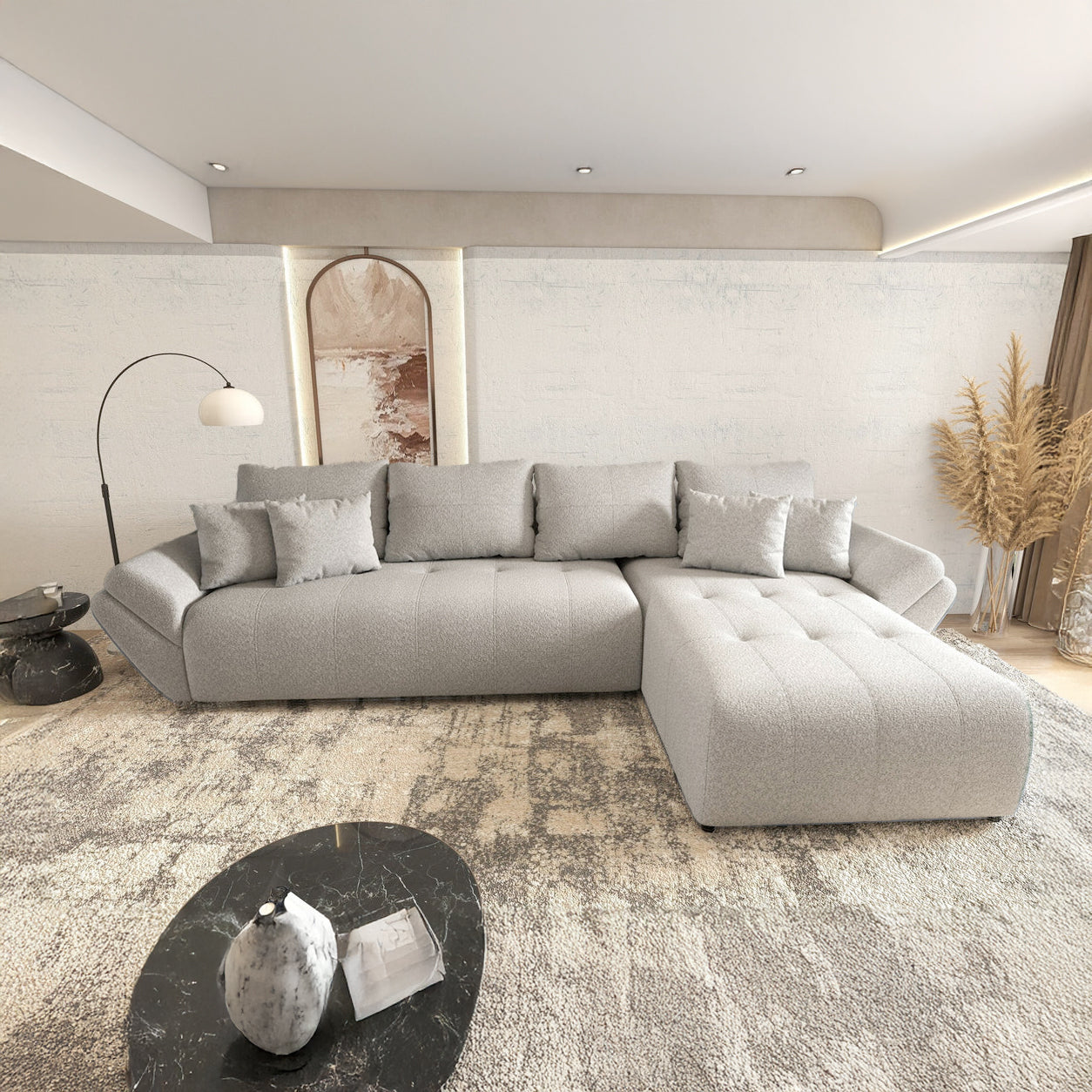 Colțar extensibil dumonde cu ladă de depozitare si sezut confortabil din spuma HR, Berlin XL Euphoria Dove 350x185 cm II