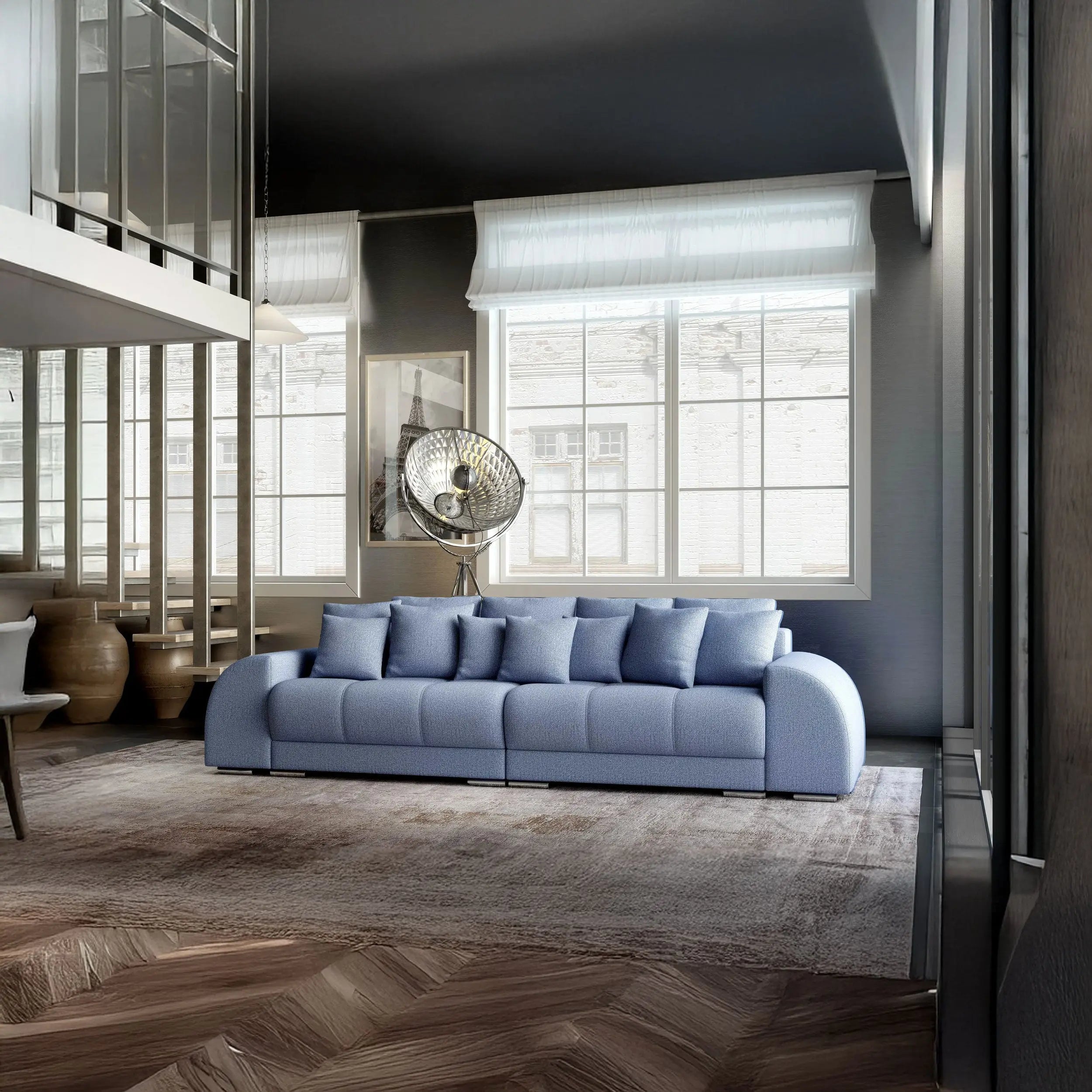 Canapea extensibilă dumonde cu 2 lăzi de depozitare si sezut confortabil din spuma HR, Big Sofa Verona Blue 310x100 cm Fabrica