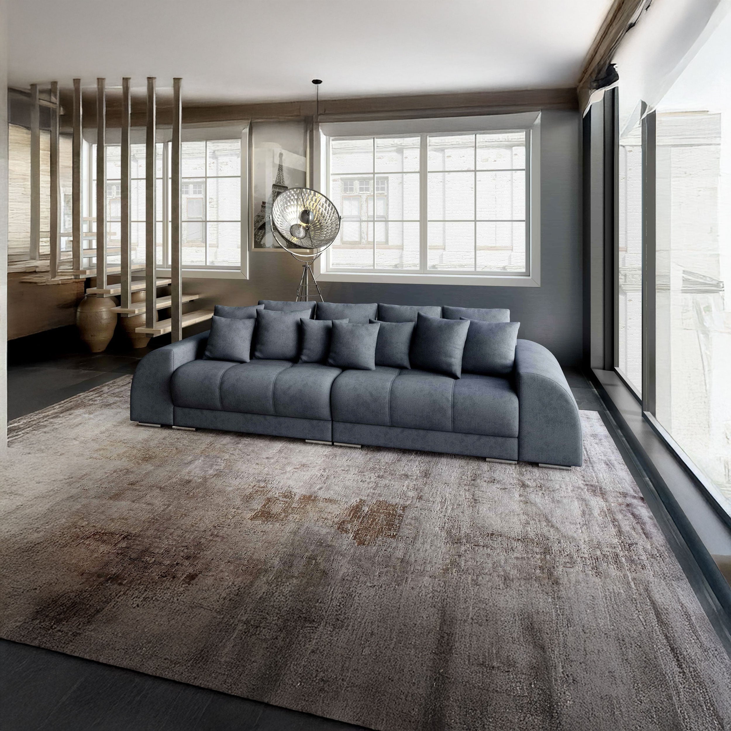 Canapea extensibilă dumonde cu 2 lăzi de depozitare si sezut confortabil din spuma HR, Big Sofa Verona Enjoy Lux Antracit 310x100 cm Fabrica