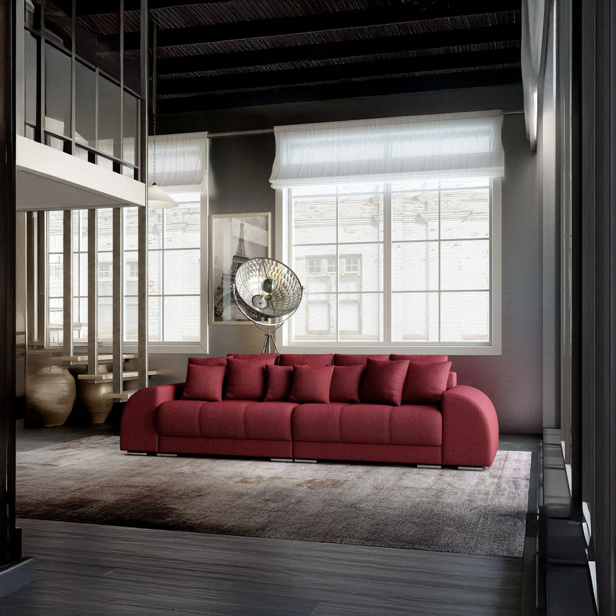 Canapea extensibilă dumonde cu 2 lăzi de depozitare si sezut confortabil din spuma HR, Big Sofa Verona Enjoy Lux Red 310x100 cm Fabrica
